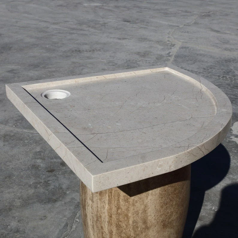Cream Royal Marble Corner Shower Base Hand-carved from Solid Marble Block (W)36" (L)36" (H)2" Honed - Image 3