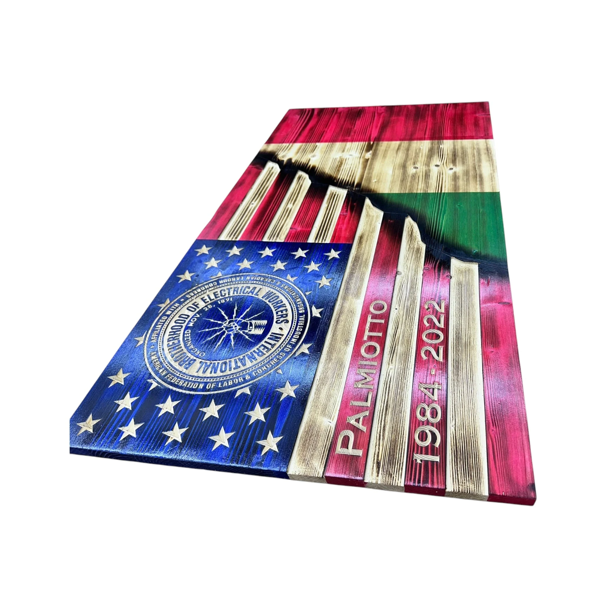 Custom Split American Flag with Engraved Badges and Personalization - Image 10