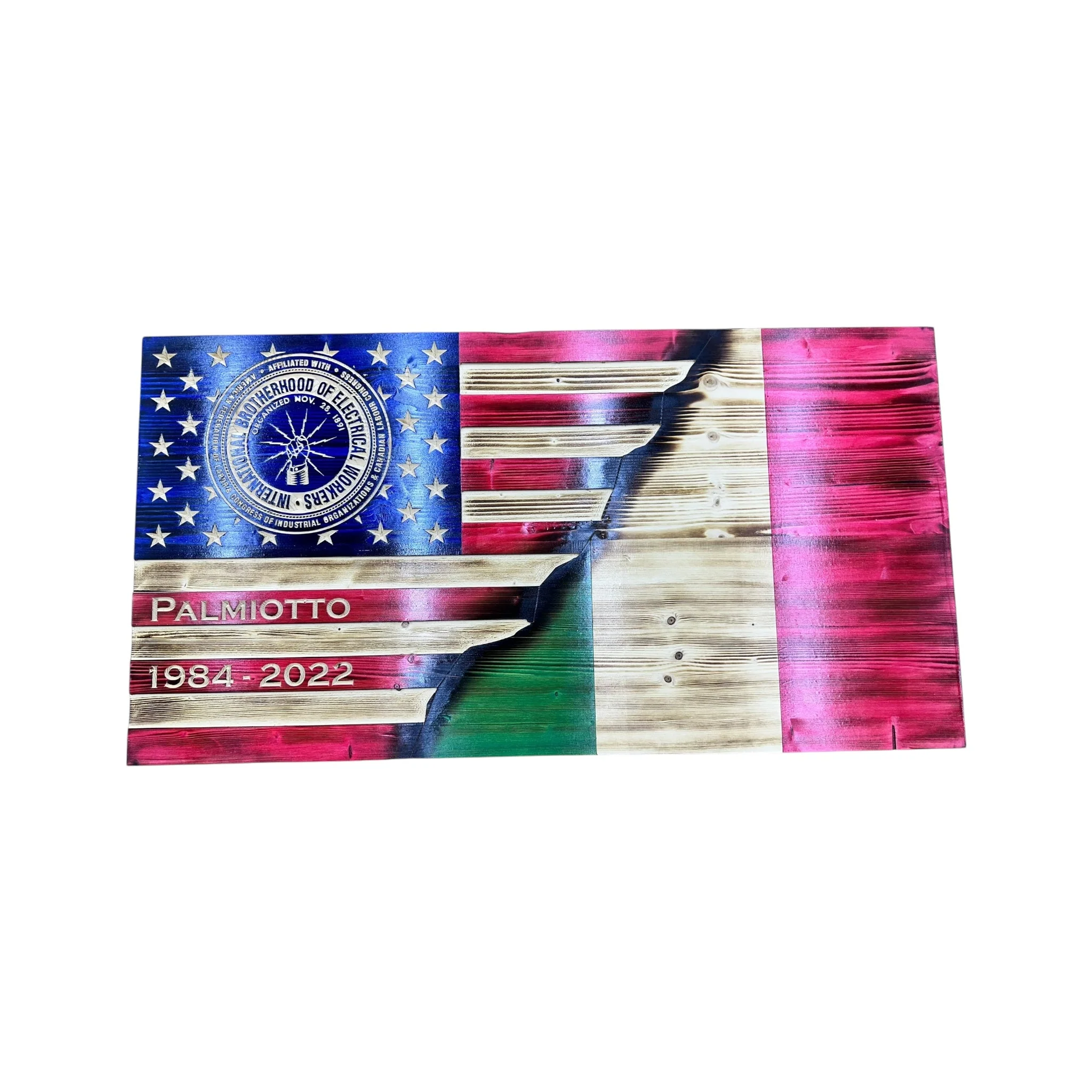 Custom Split American Flag with Engraved Badges and Personalization - Image 11