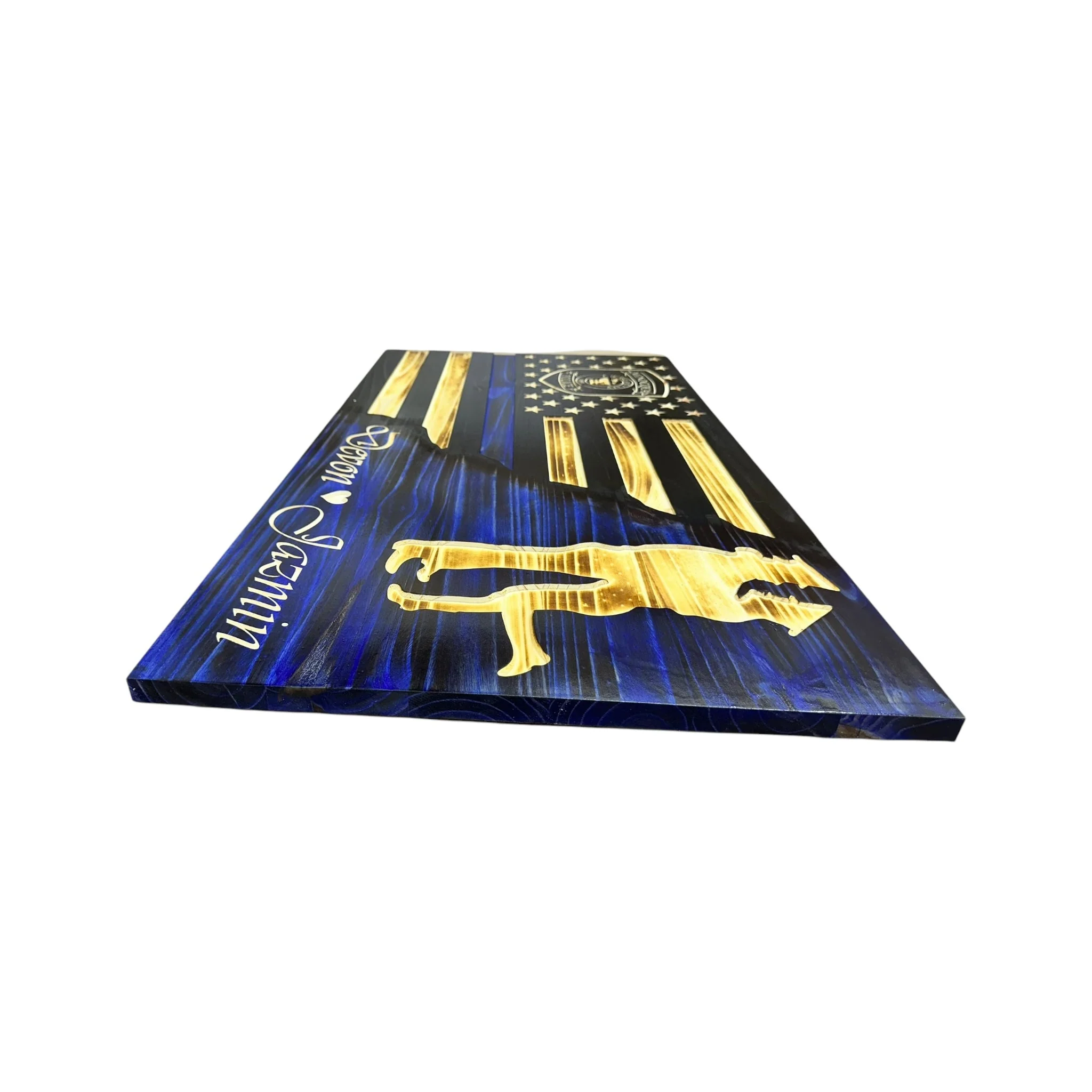 Custom Split American Flag with Engraved Badges and Personalization - Image 12