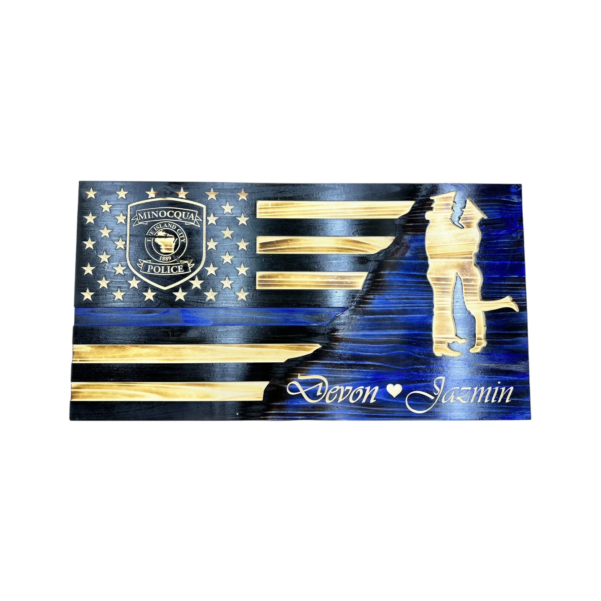 Custom Split American Flag with Engraved Badges and Personalization - Image 13