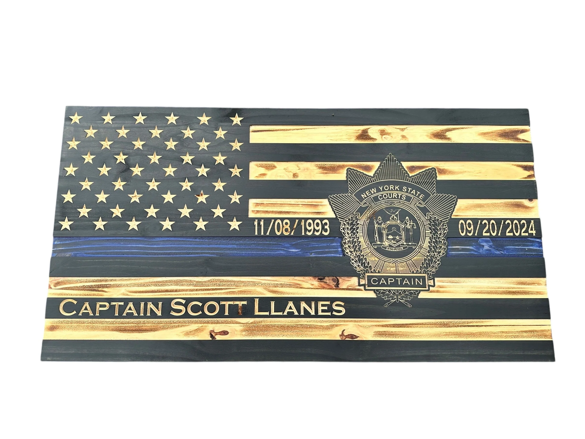 Custom Thin Blue Line Flag with Engraved Badges and Personalized Details - Image 10