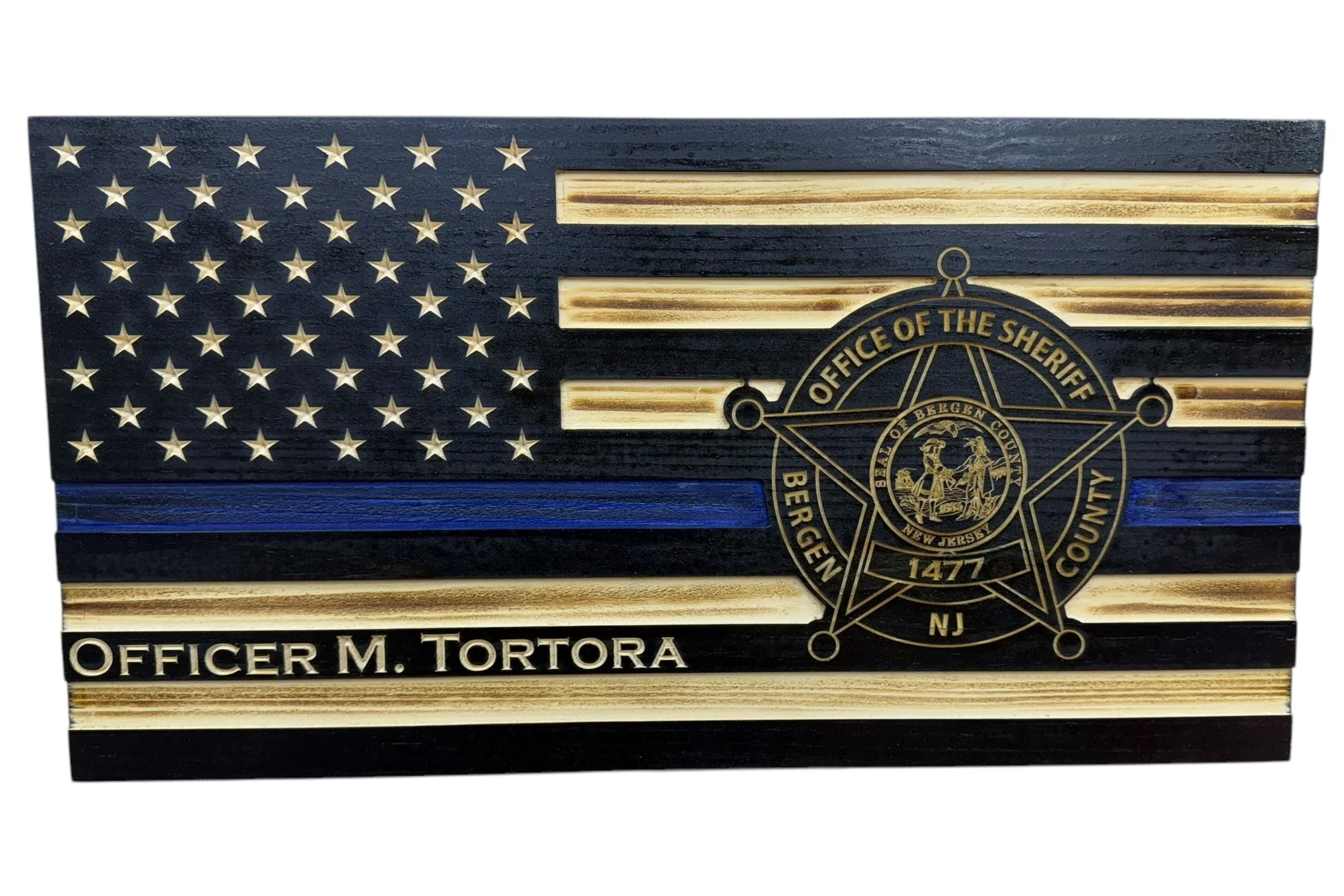 Custom Thin Blue Line Flag with Engraved Badges and Personalized Details - Image 13