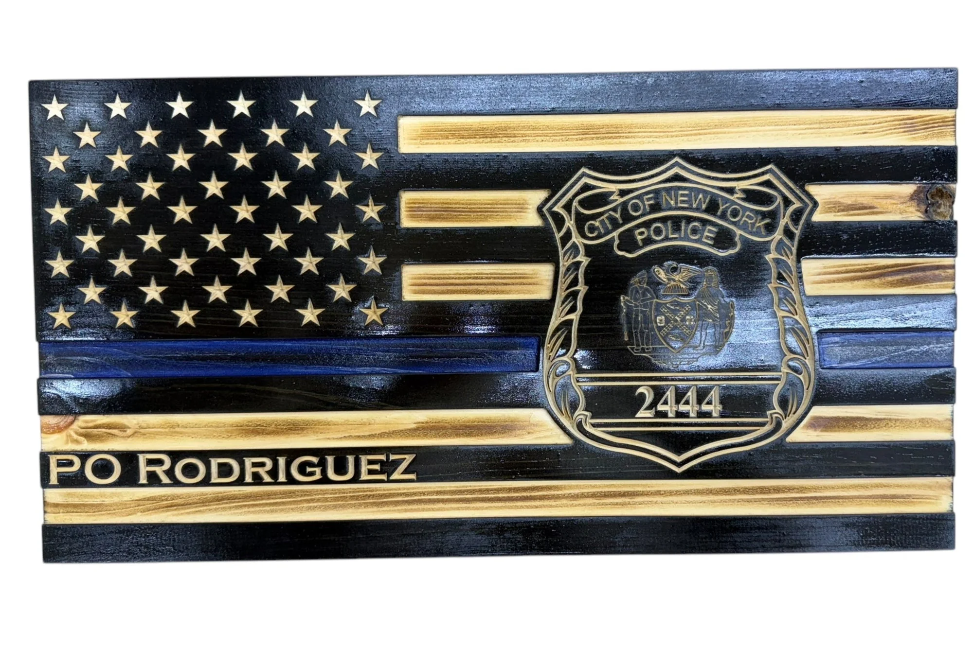 Custom Thin Blue Line Flag with Engraved Badges and Personalized Details - Image 14