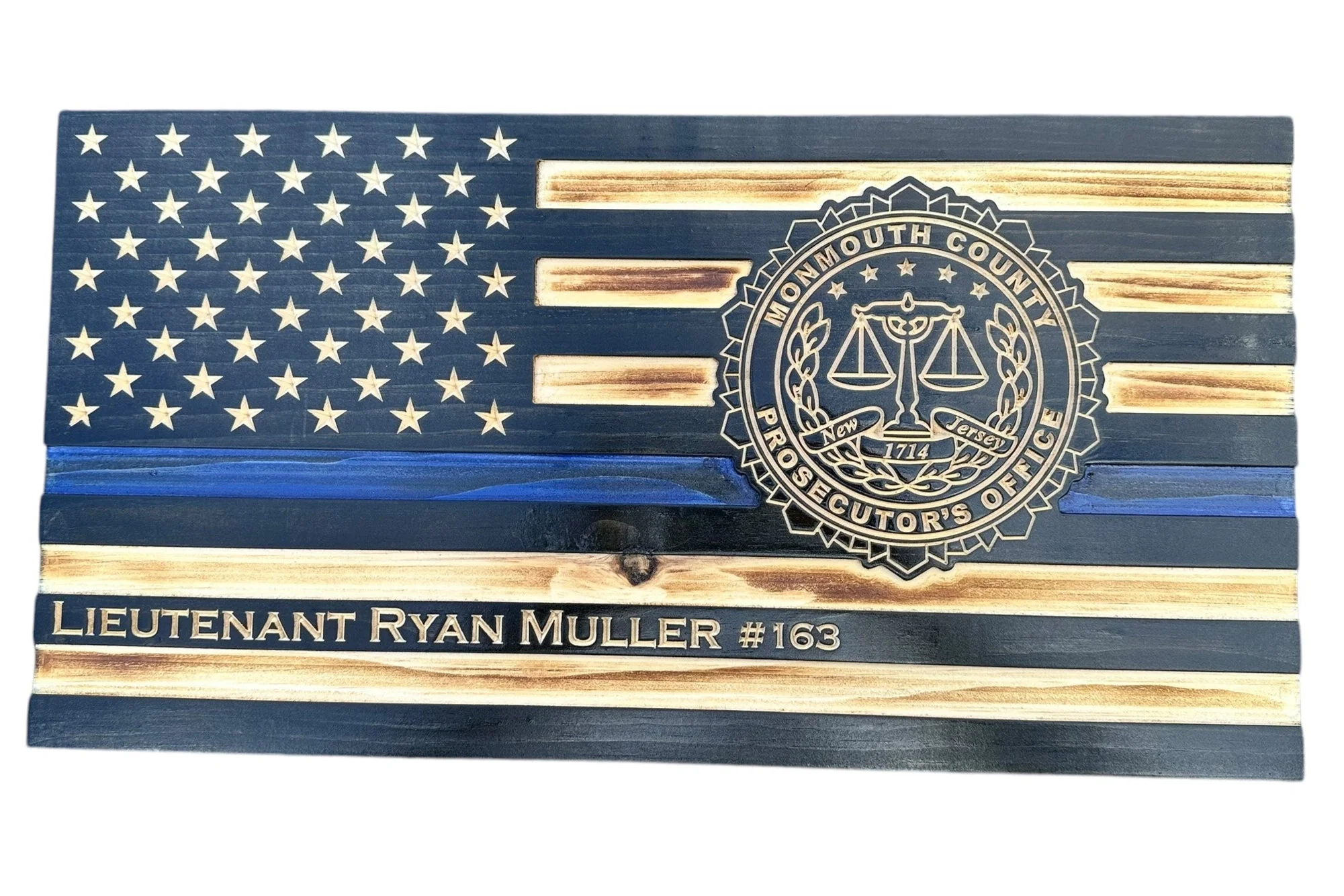 Custom Thin Blue Line Flag with Engraved Badges and Personalized Details - Image 16