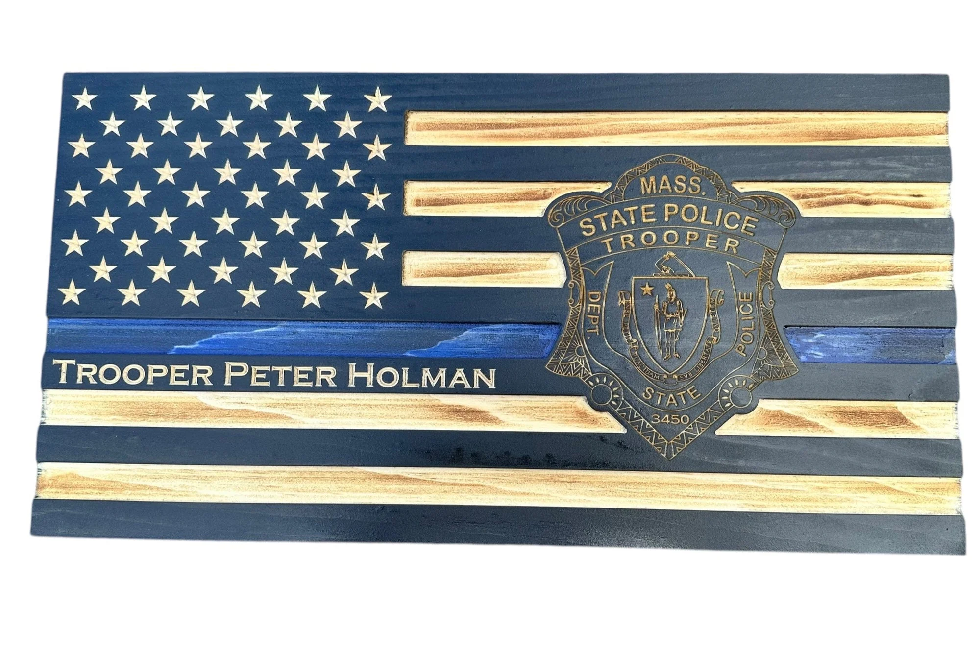 Custom Thin Blue Line Flag with Engraved Badges and Personalized Details - Image 17