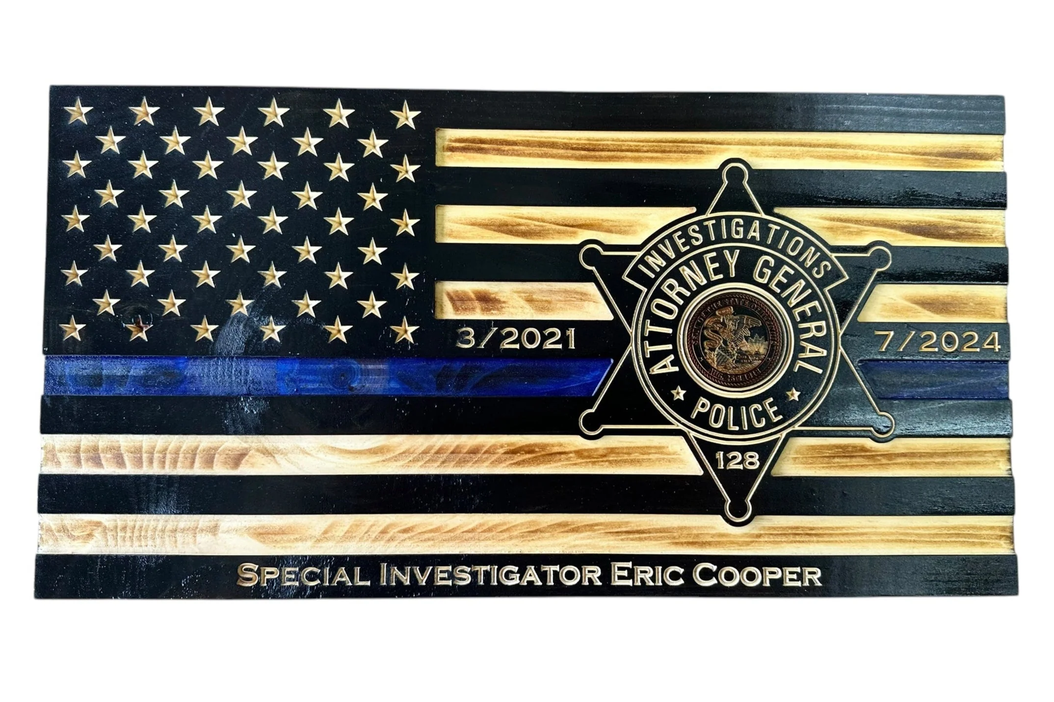 Custom Thin Blue Line Flag with Engraved Badges and Personalized Details - Image 8