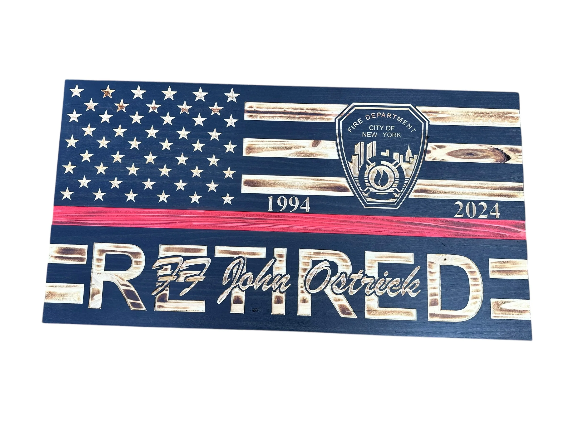 Custom Wooden Retirement American Flag with Personalized Engraving and Badges - Image 10