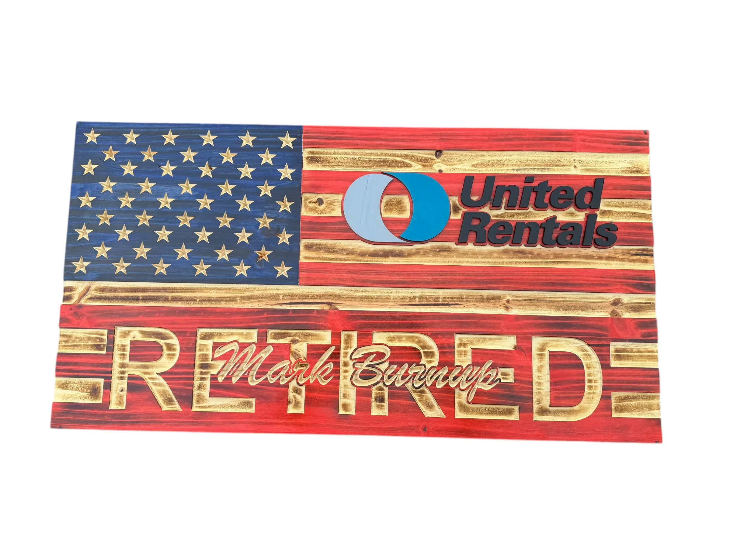 Custom Wooden Retirement American Flag with Personalized Engraving and Badges - Image 14