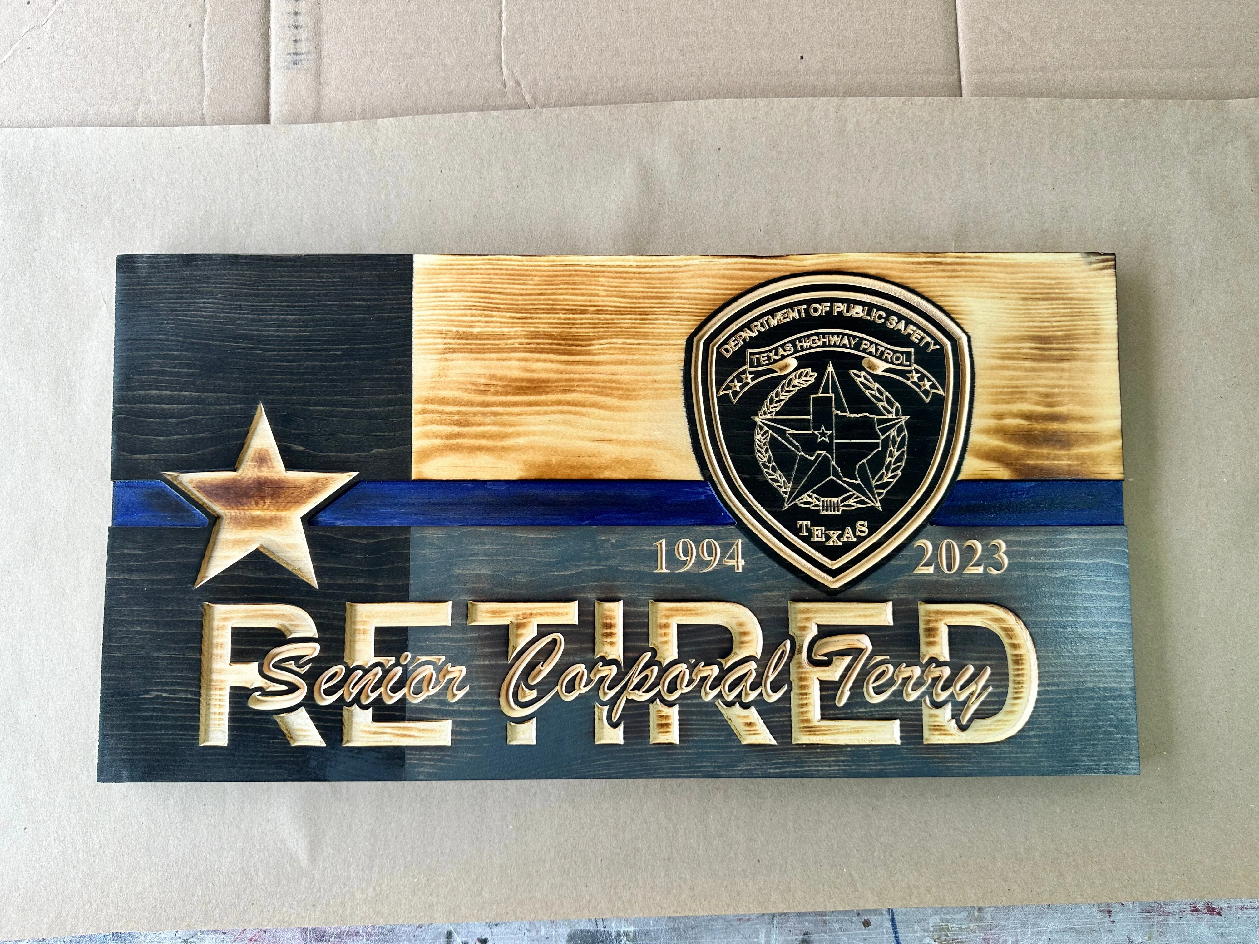 Custom Wooden Retirement American Flag with Personalized Engraving and Badges - Image 16