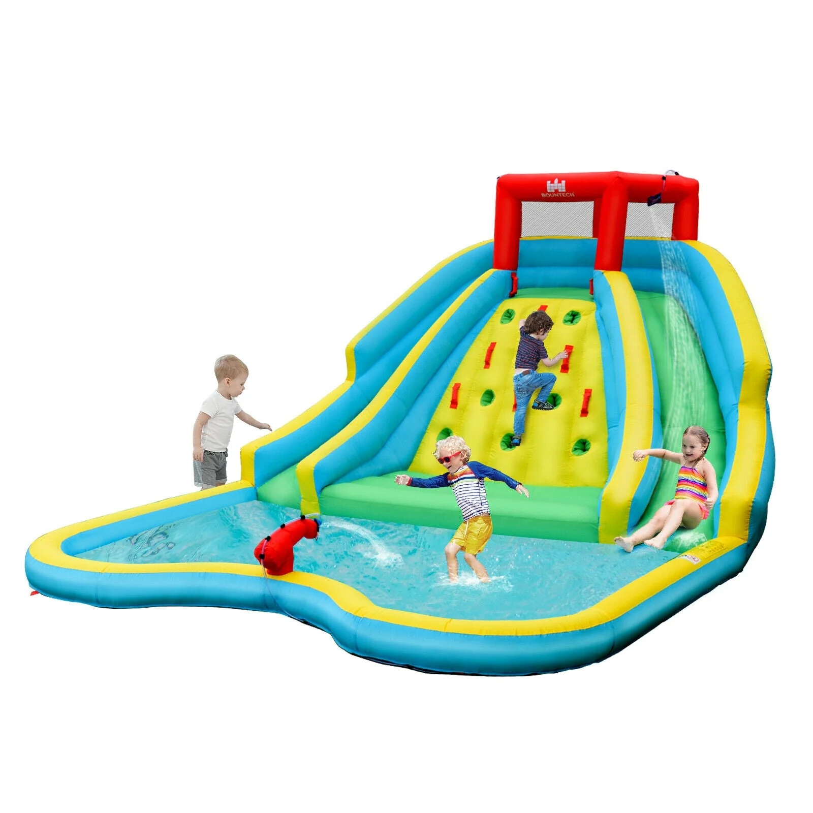 Double Side Inflatable Water Slide Park with Climbing Wall for Outdoor Without Blower - Image 2