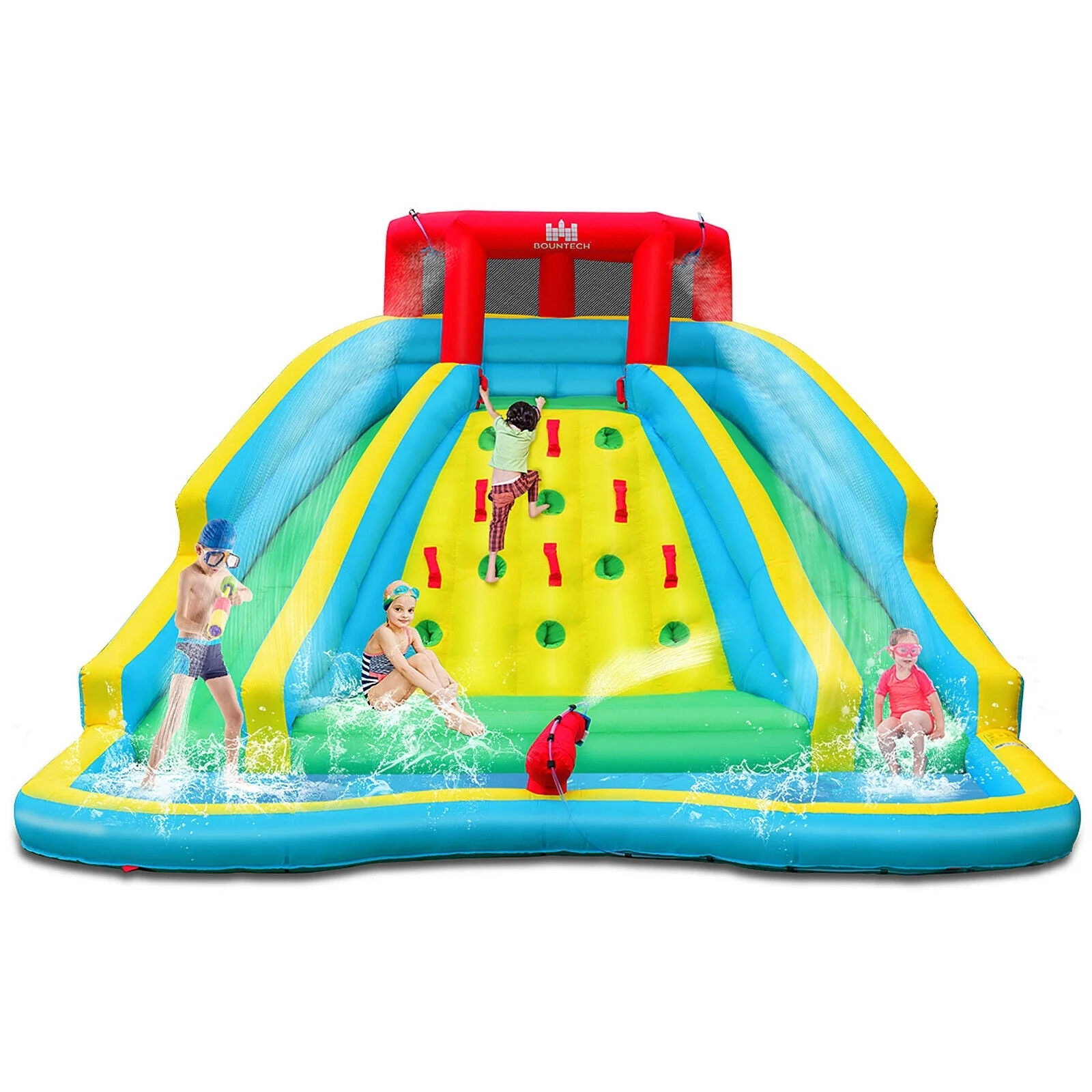 Double Side Inflatable Water Slide Park with Climbing Wall for Outdoor Without Blower - Image 3