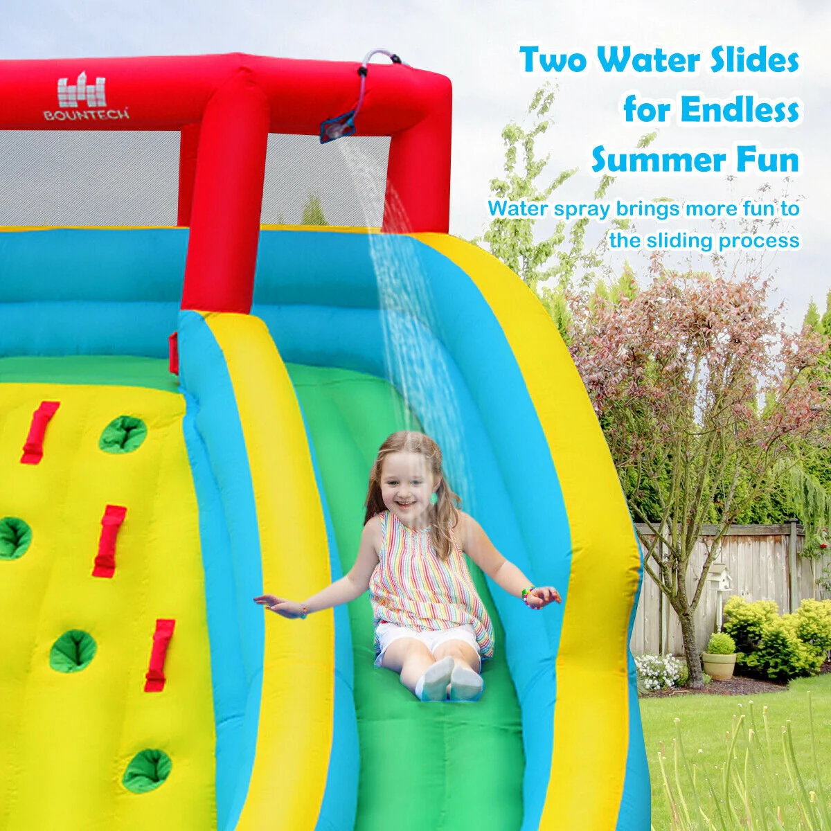 Double Side Inflatable Water Slide Park with Climbing Wall for Outdoor Without Blower - Image 5