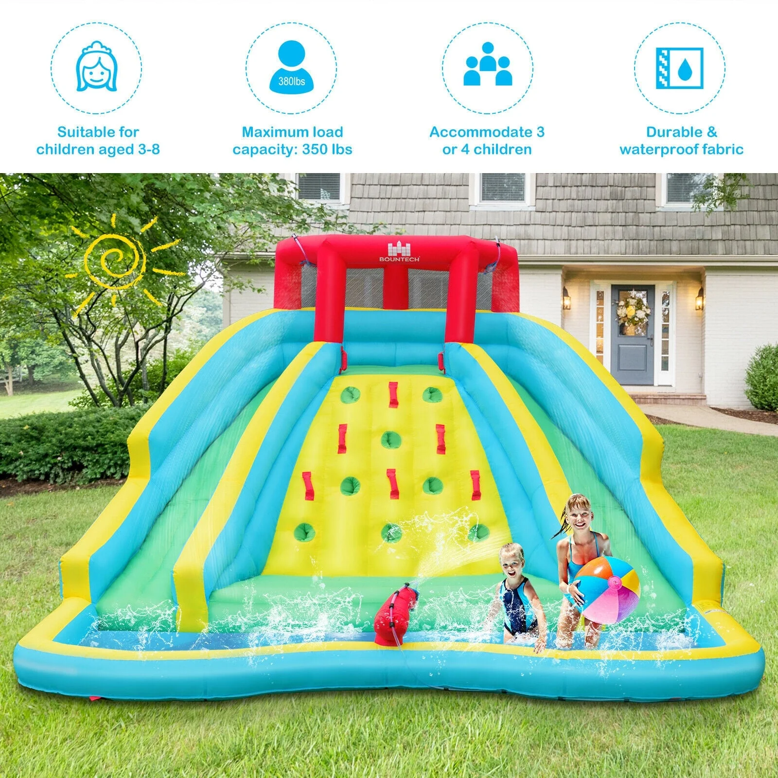 Double Side Inflatable Water Slide Park with Climbing Wall for Outdoor Without Blower - Image 6