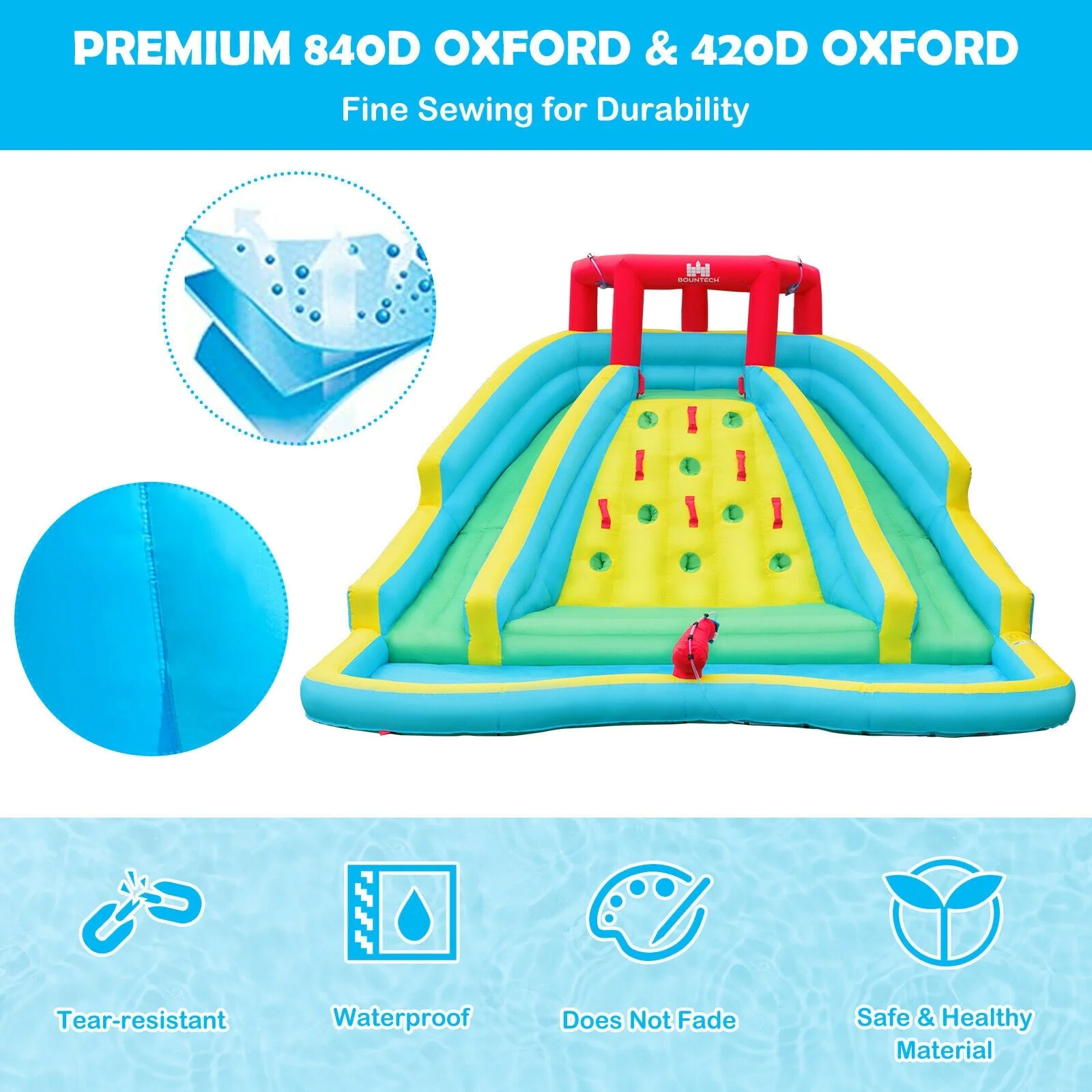 Double Side Inflatable Water Slide Park with Climbing Wall for Outdoor Without Blower - Image 7