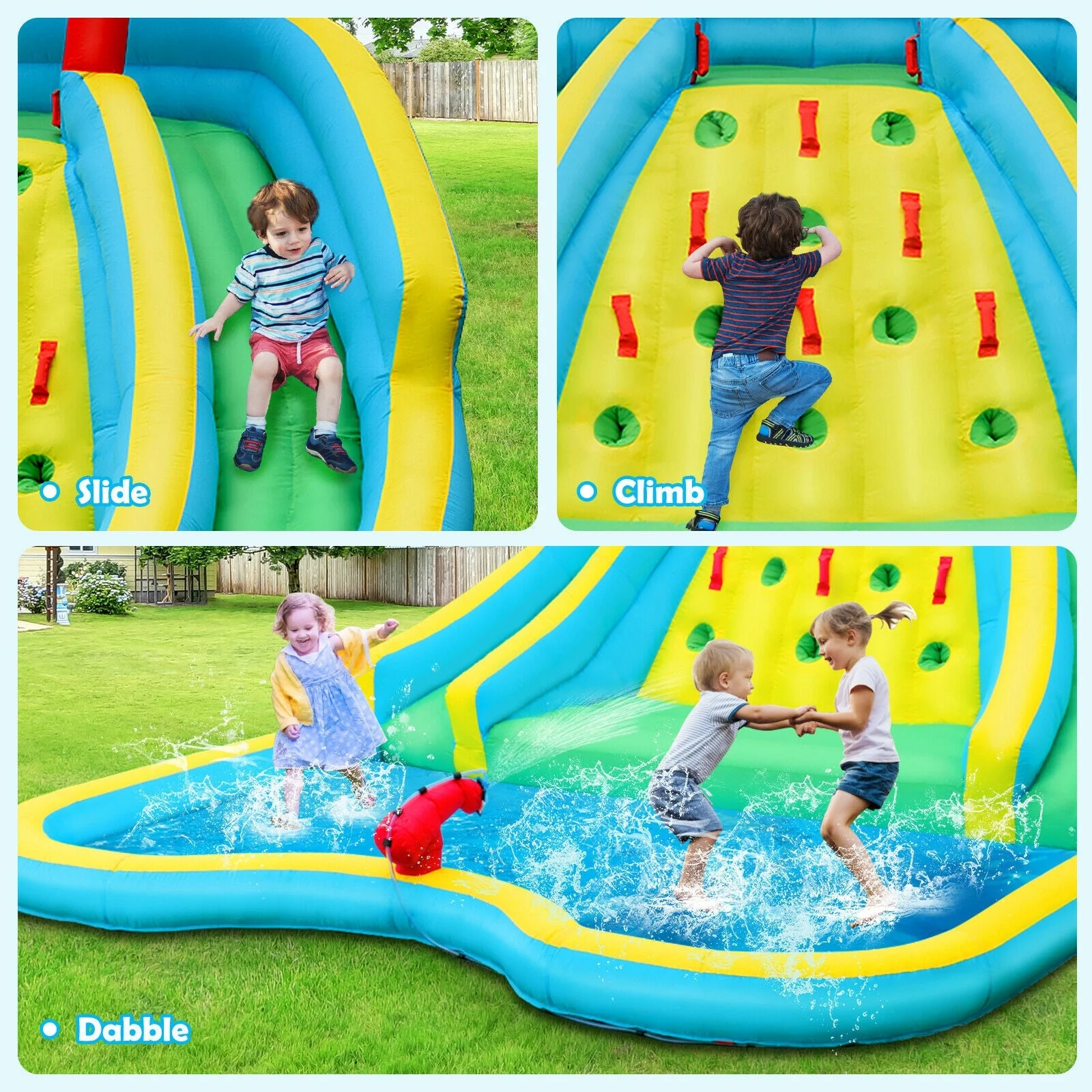 Double Side Inflatable Water Slide Park with Climbing Wall for Outdoor Without Blower - Image 8