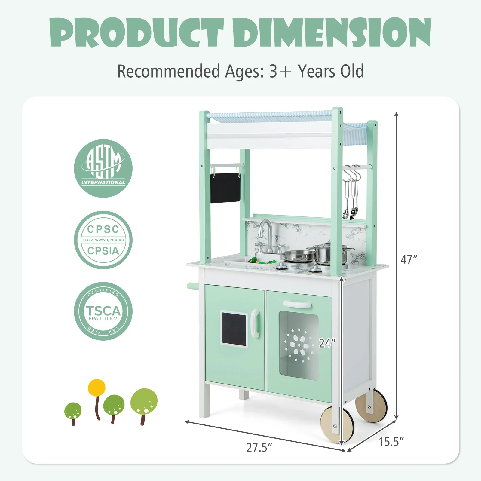 Double-sided Pretend Play Kitchen with Remote Control and LED Light Bars-Green - Image 4