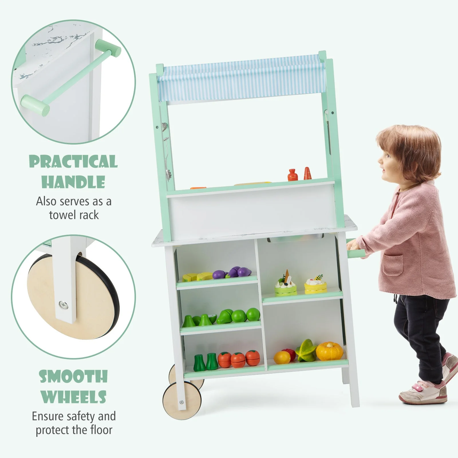 Double-sided Pretend Play Kitchen with Remote Control and LED Light Bars-Green - Image 8