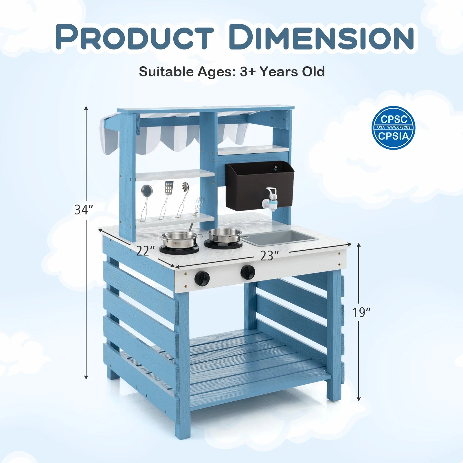 Double-sided Wooden Play Kitchen and Grocery Stand with Stoves for Kids 3+ Years Old - Image 4