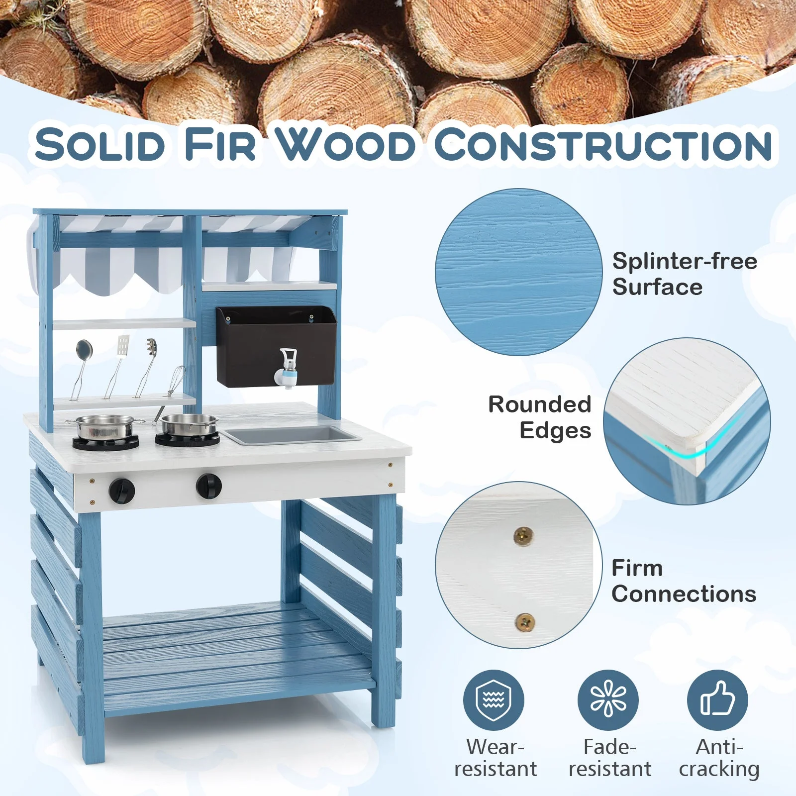 Double-sided Wooden Play Kitchen and Grocery Stand with Stoves for Kids 3+ Years Old - Image 8