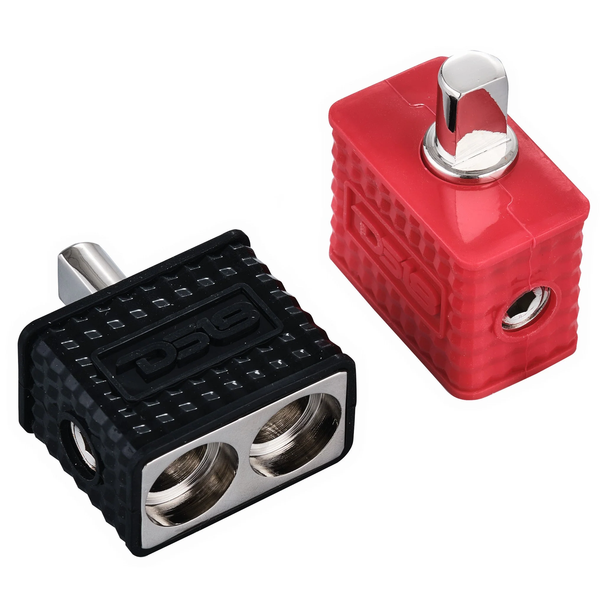 Dual 1/0-GA to 1/0-GA Amp Input Reducers with Offset Stub and Silicone Cover - BLACK/RED - Image 4