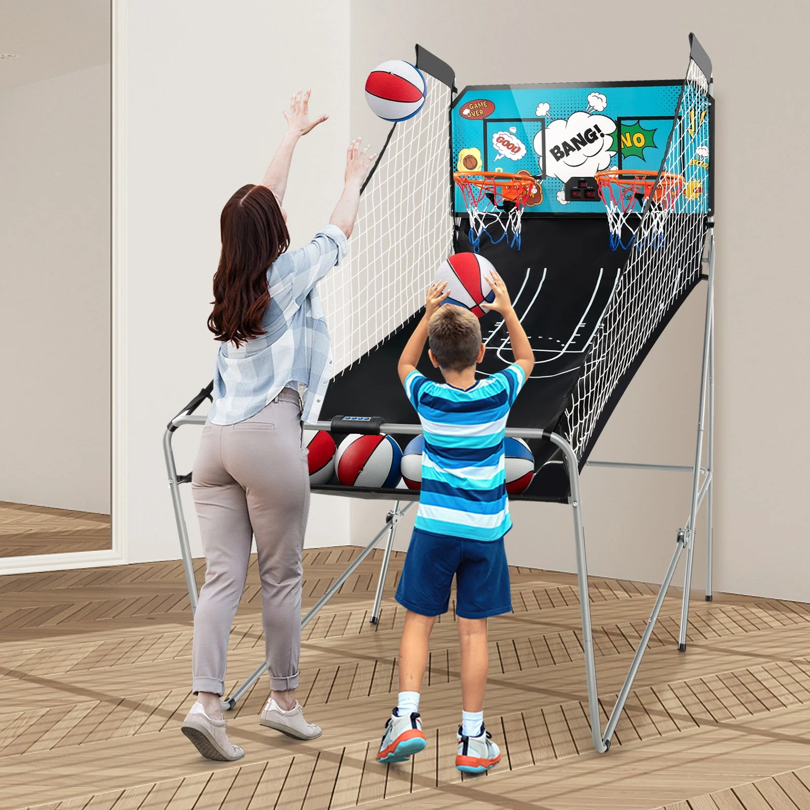 Dual Shot Basketball Arcade Game with 8 Game Modes and 4 Balls-Green - Image 2
