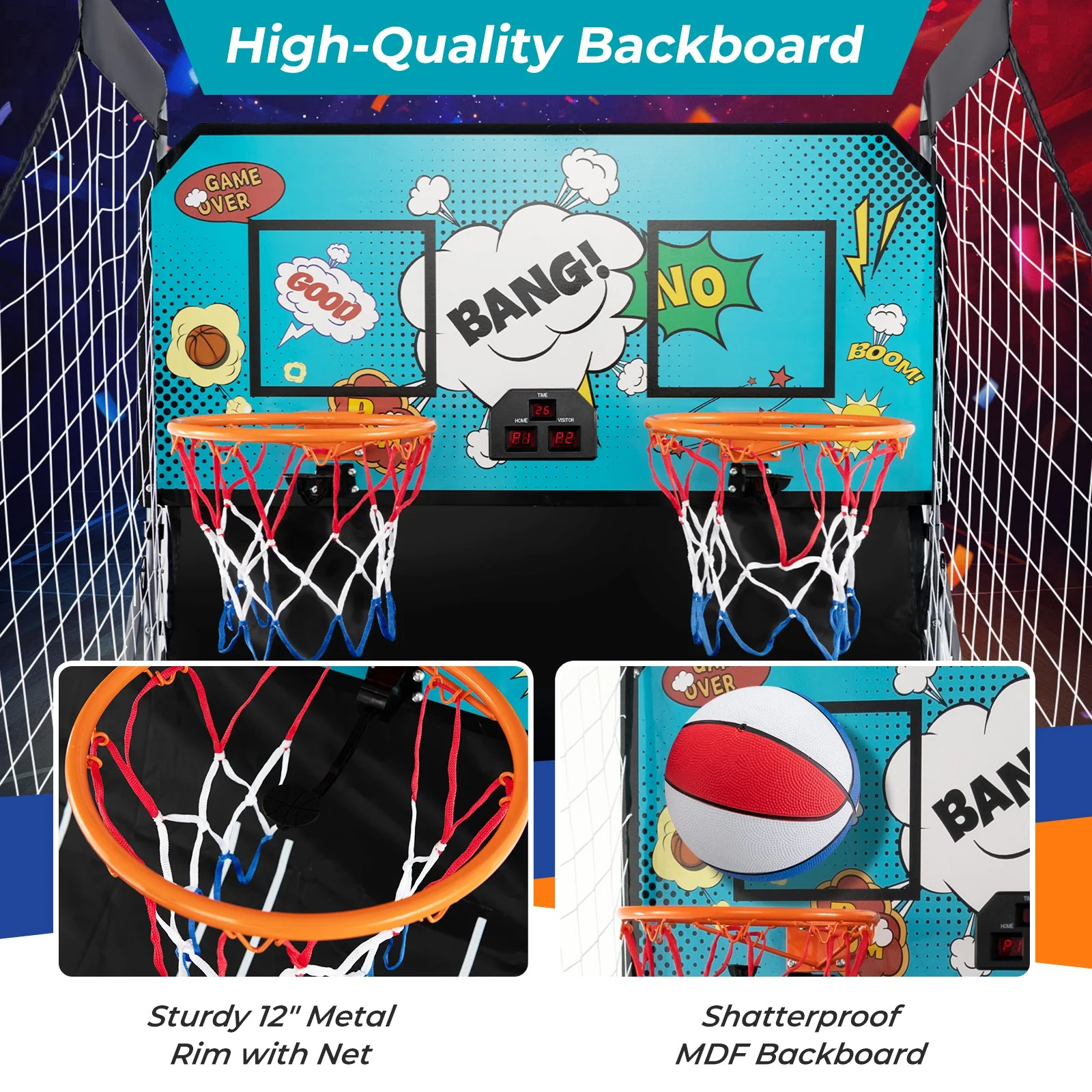Dual Shot Basketball Arcade Game with 8 Game Modes and 4 Balls-Green - Image 6