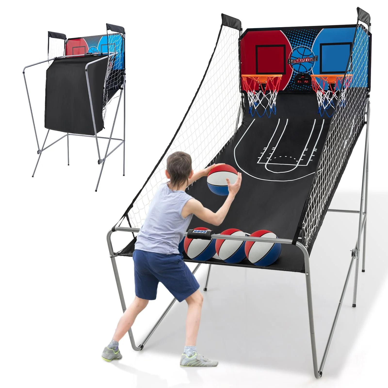 Dual Shot Basketball Arcade Game with 8 Game Modes and 4 Balls-Red - Image 4