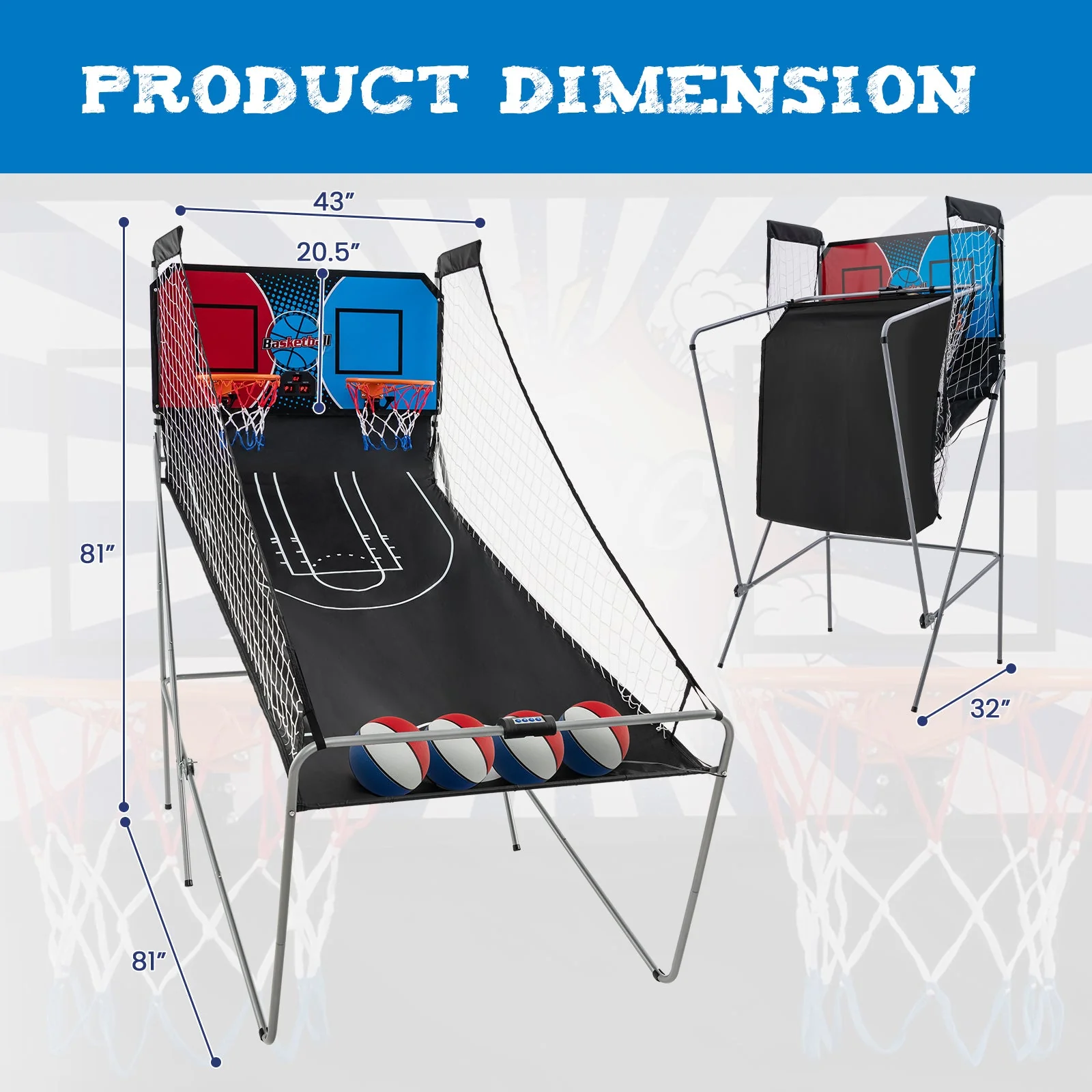 Dual Shot Basketball Arcade Game with 8 Game Modes and 4 Balls-Red - Image 5