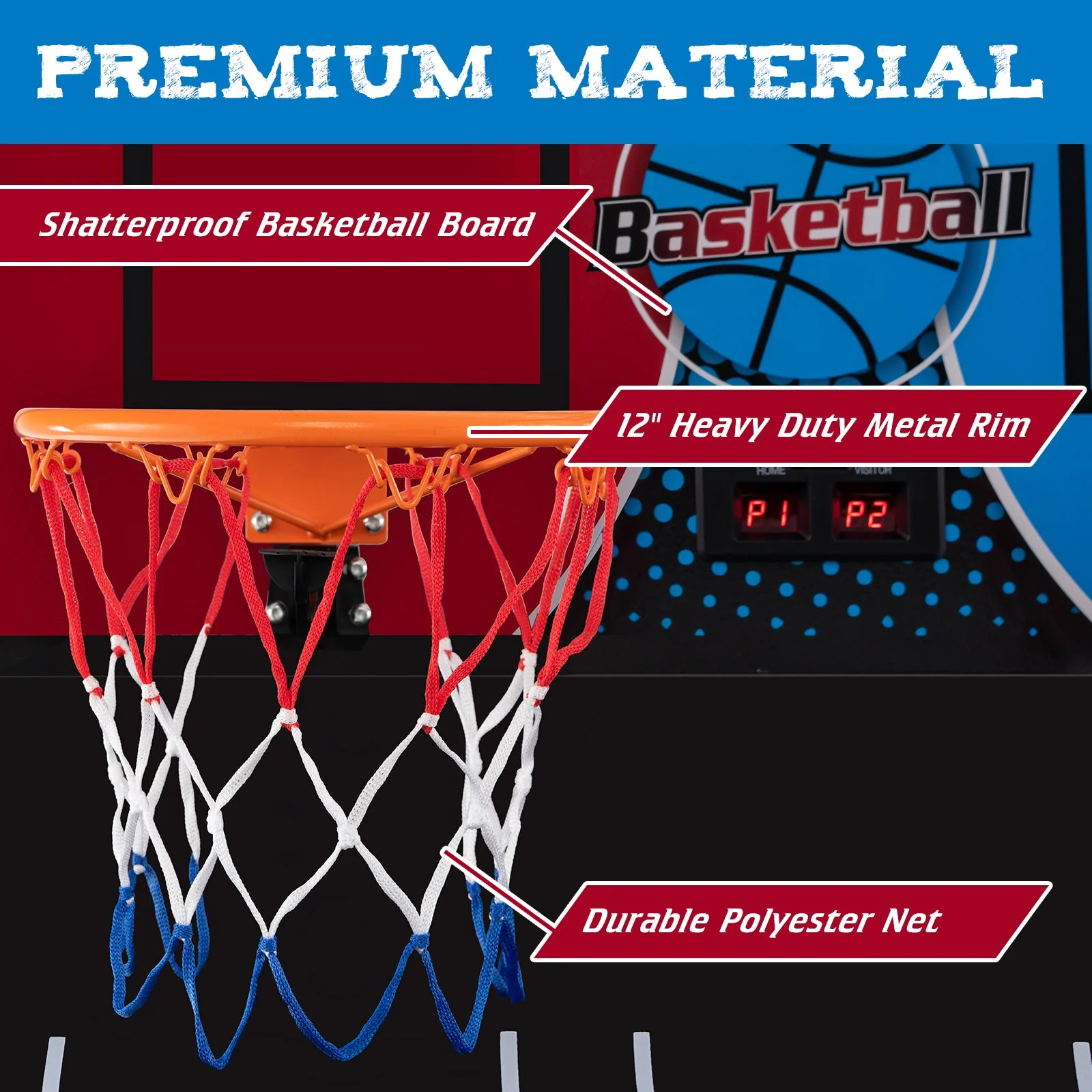 Dual Shot Basketball Arcade Game with 8 Game Modes and 4 Balls-Red - Image 7