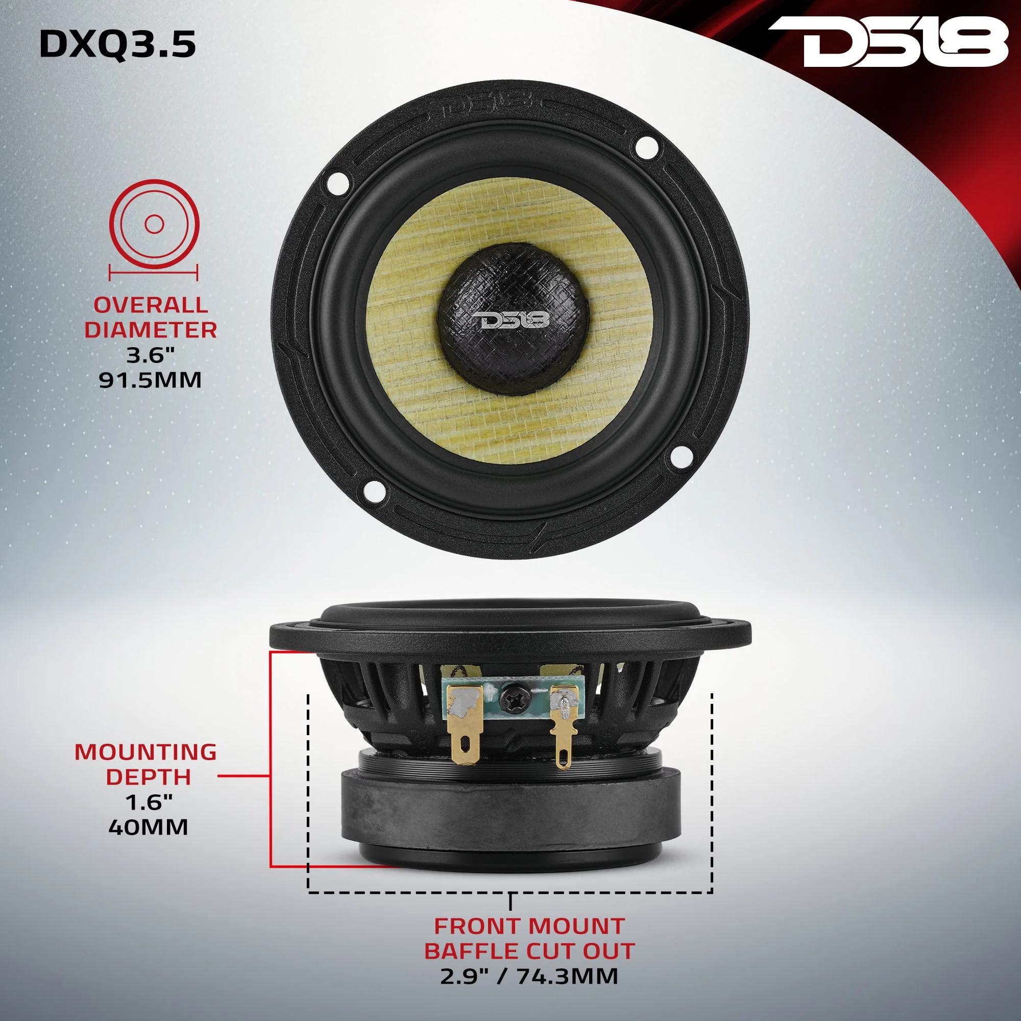 DXQ 3.5” Midrange Speaker with Yellow Straw + Composite Foam Cone | 60W RMS 4-Ohm - Image 7