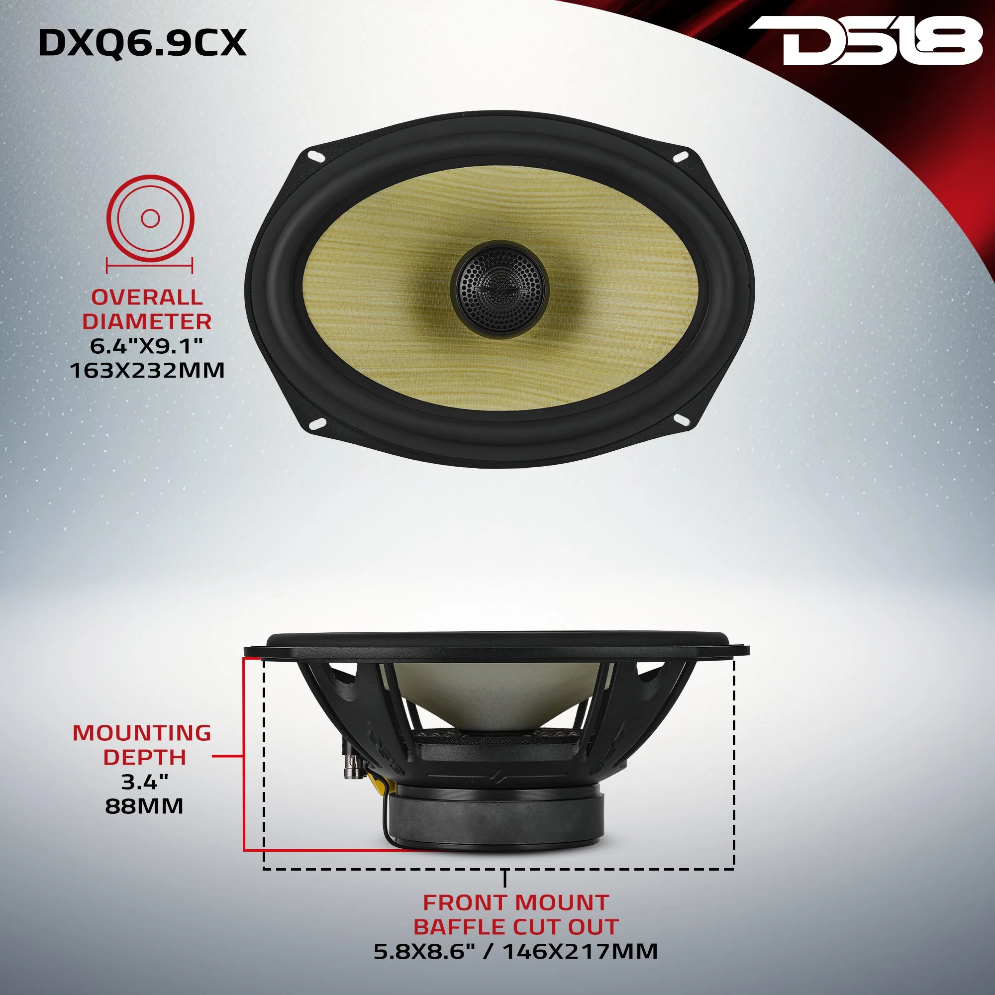 DXQ 6x9" 2-Way Coaxial Speaker with Yellow Straw and Composite Foam Cone | 150W RMS 4-Ohm - Image 8