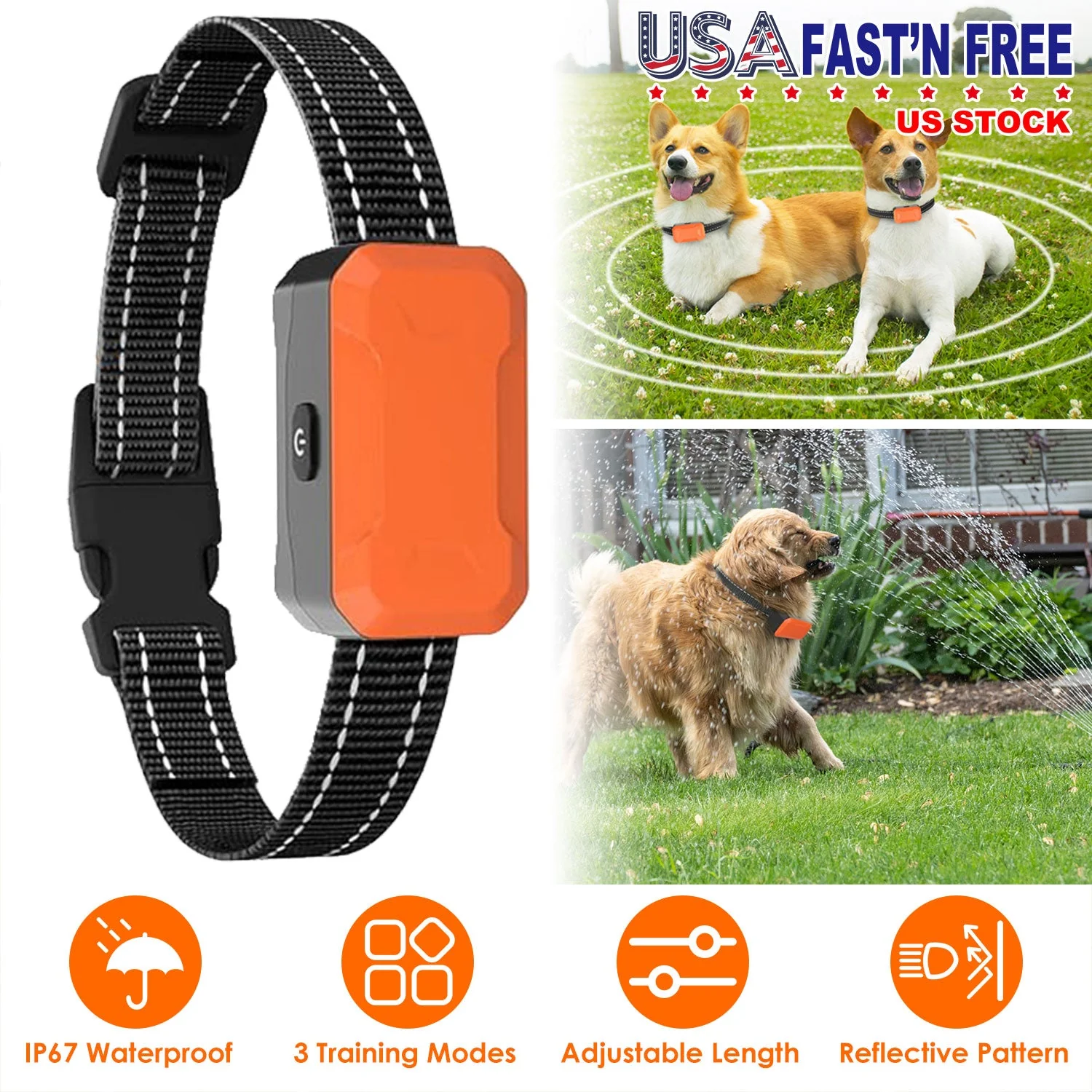 Electric Dog Training Collar Receiver IP67 Waterproof Shock Vibration Beep Mode Anti-Bark Dog Deterrent Training Collar for Dog Fence System - Image 4