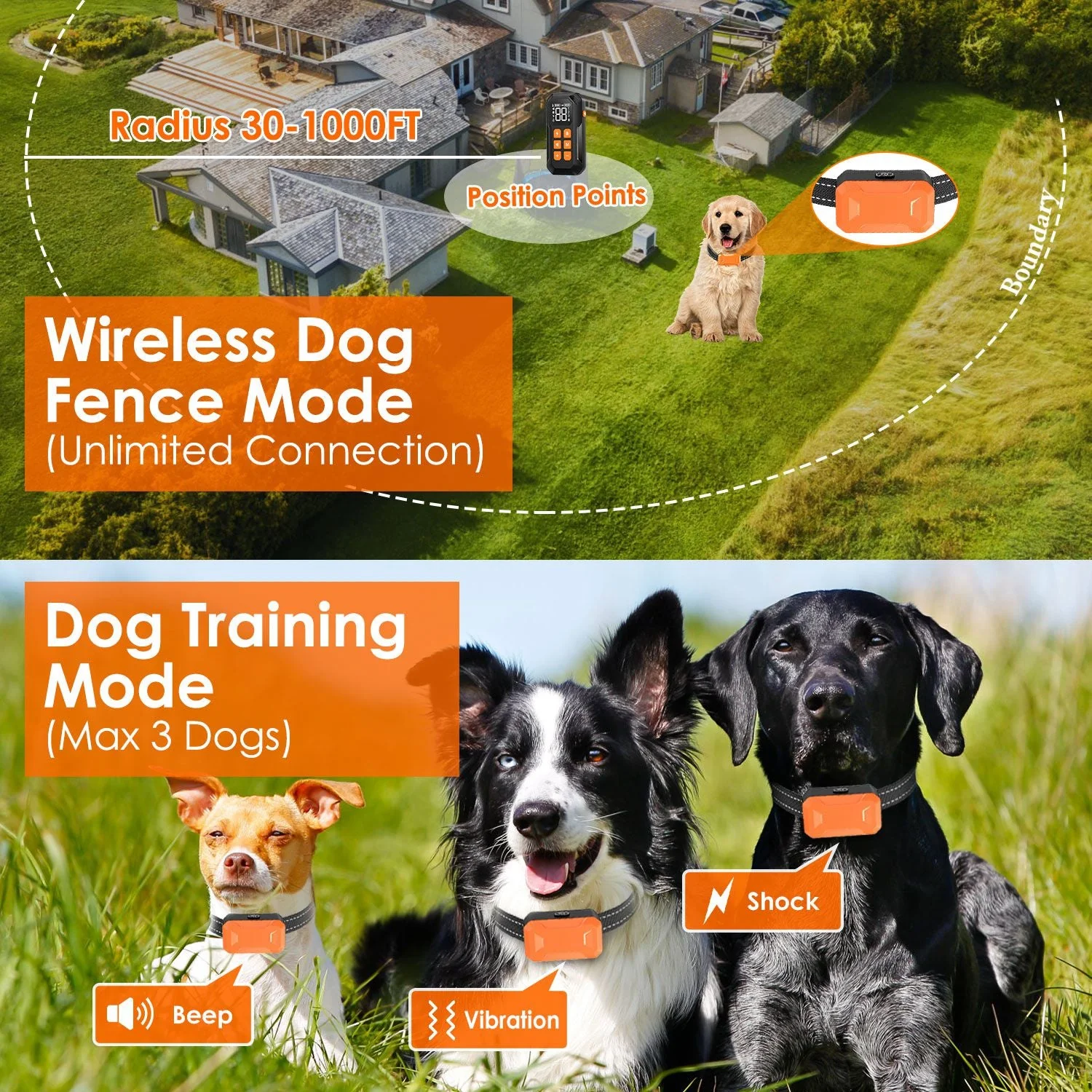 Electric Dog Training Collar Receiver IP67 Waterproof Shock Vibration Beep Mode Anti-Bark Dog Deterrent Training Collar for Dog Fence System - Image 5