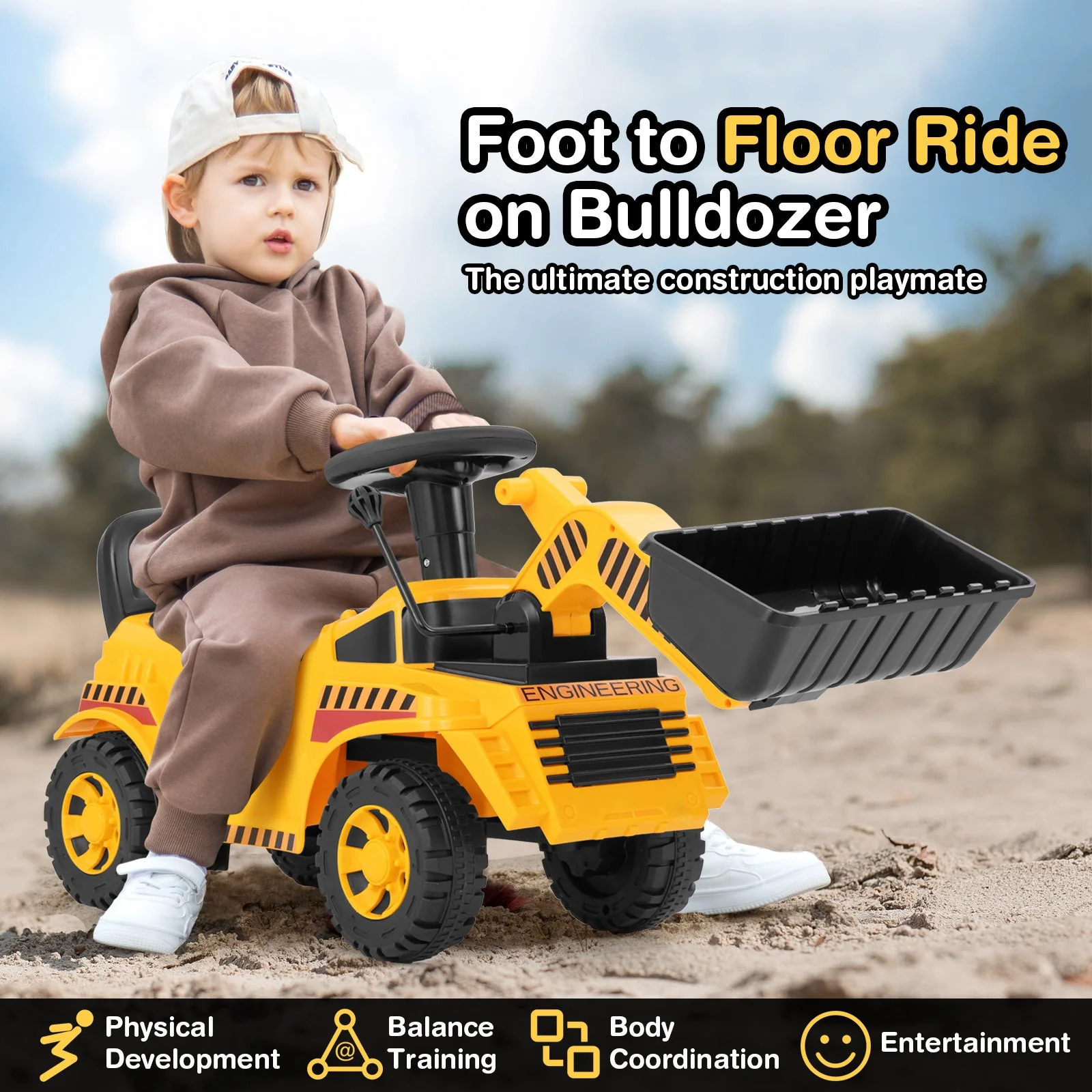 Excavator Digger Toy with Adjustable Bucket-Yellow - Image 2