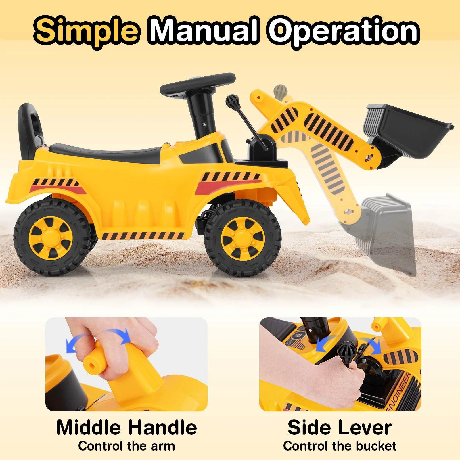 Excavator Digger Toy with Adjustable Bucket-Yellow - Image 6