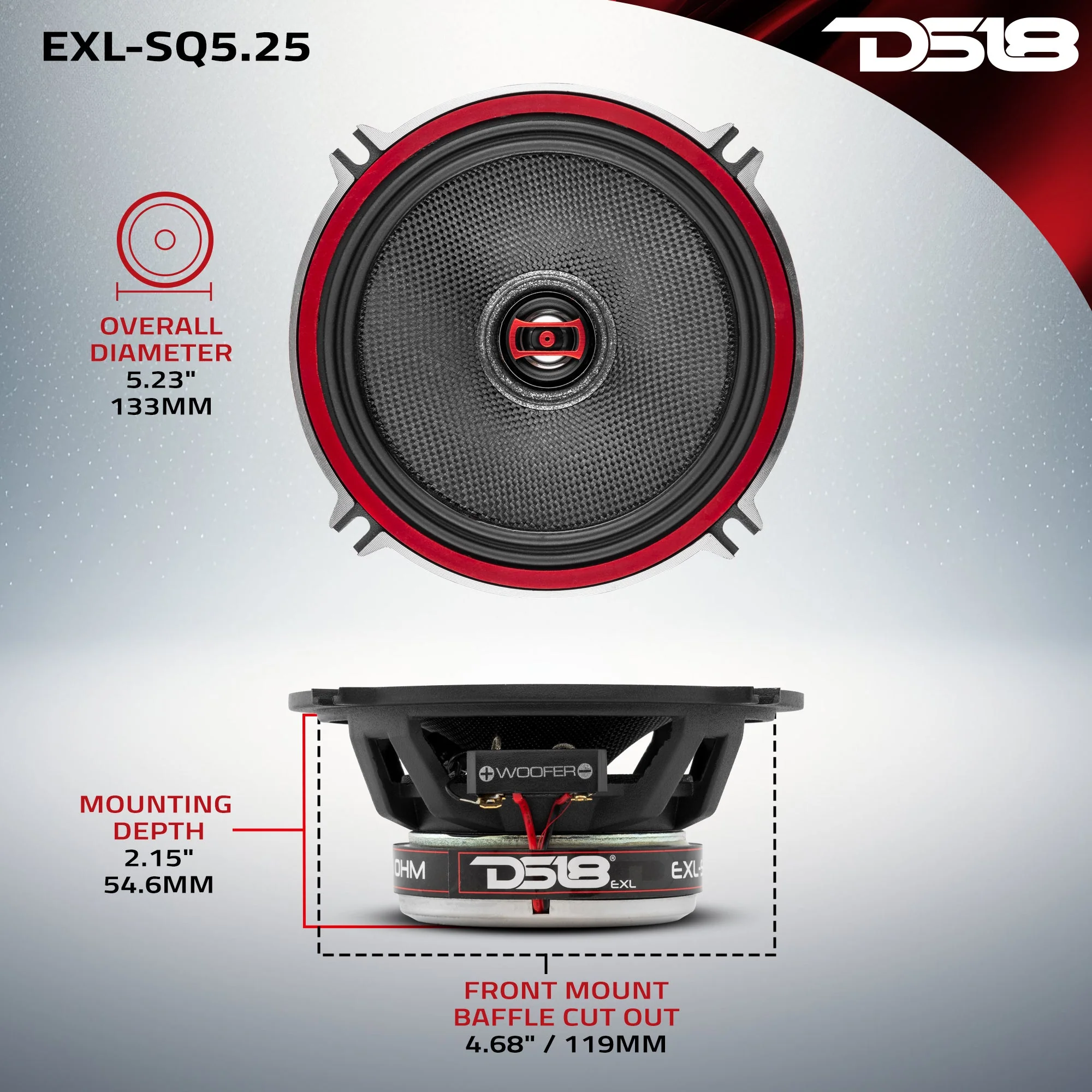 EXL 5.25" 2-Way Coaxial Speaker with Fiber Glass Cone | 80W RMS 3-Ohm - Image 8