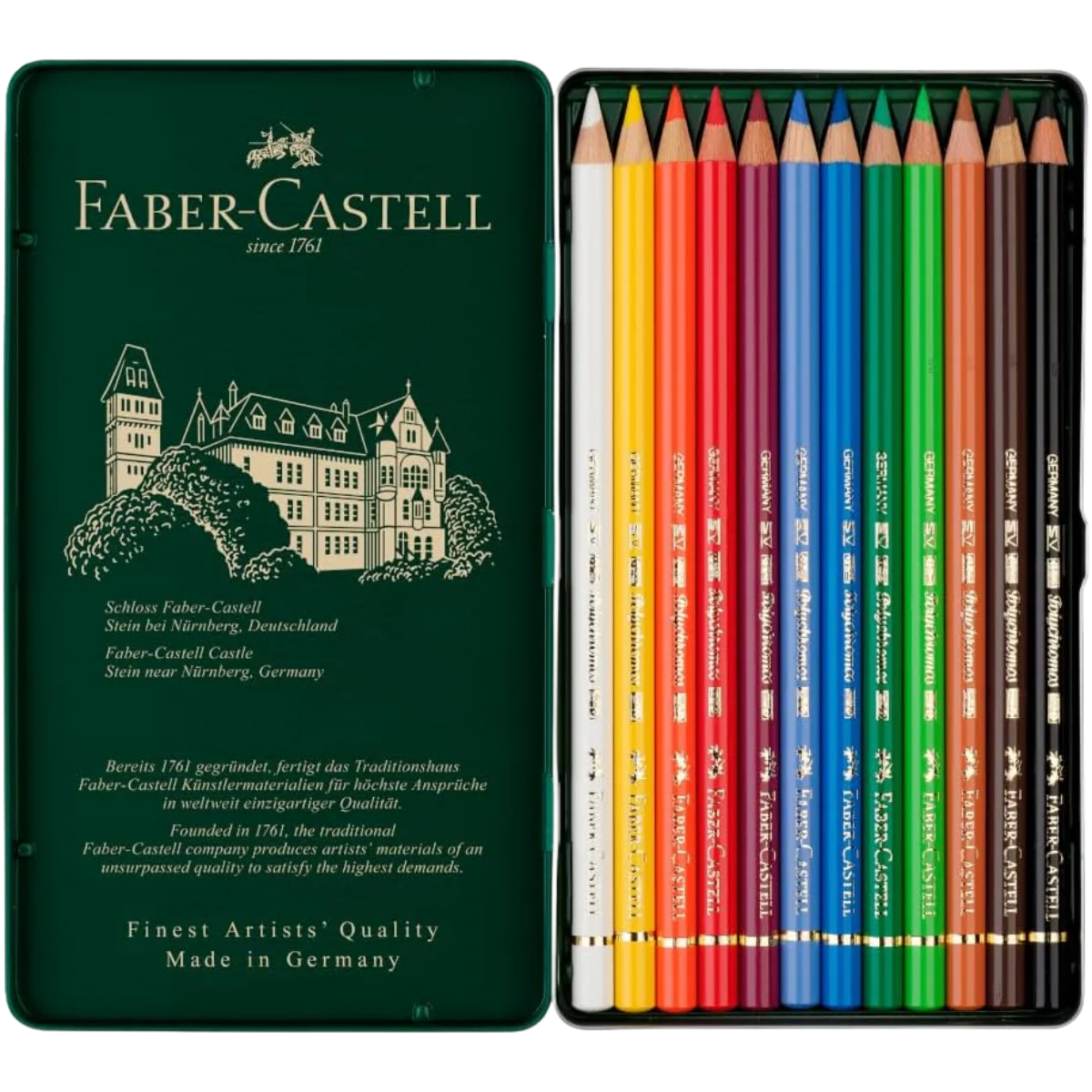 Faber-Castell Polychromos Colour Pencils 12 Tin - Image 2