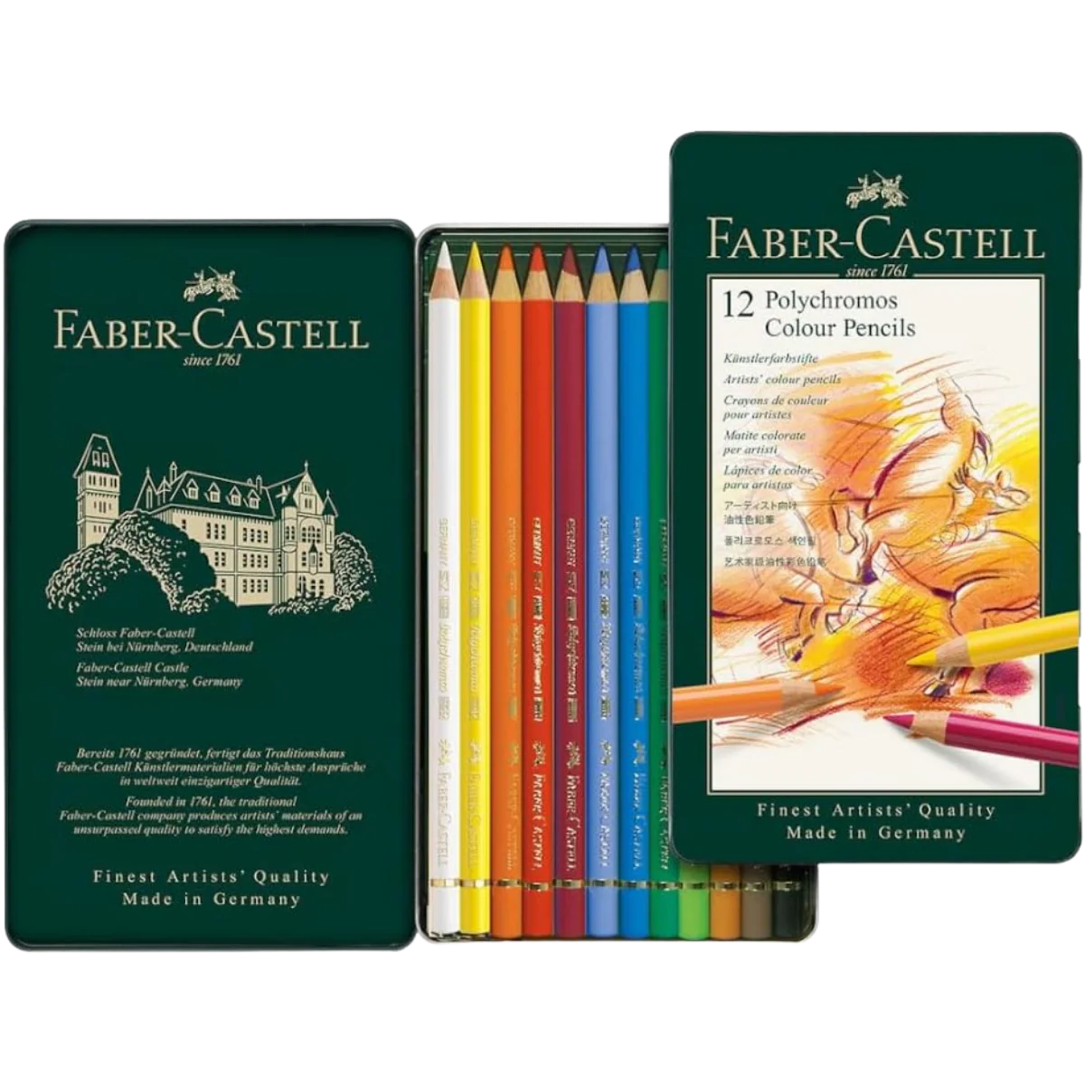 Faber-Castell Polychromos Colour Pencils 12 Tin - Image 3