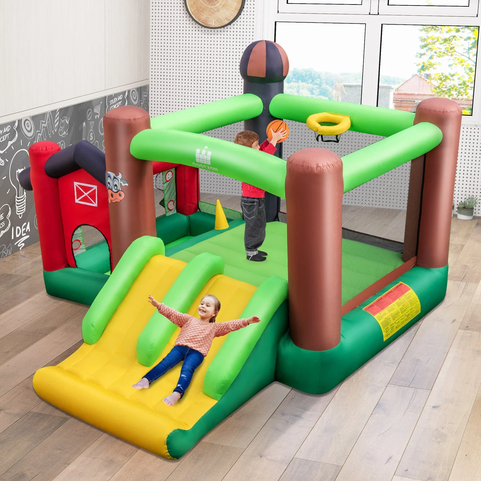 Farm Themed 6-in-1 Inflatable Castle with Trampoline and 735W Blower - Image 2