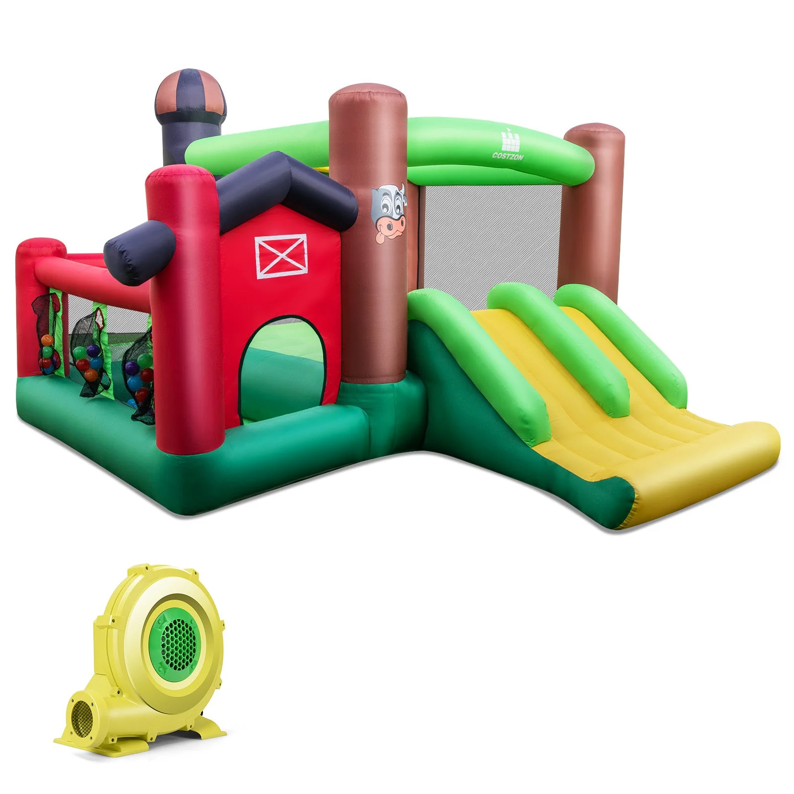 Farm Themed 6-in-1 Inflatable Castle with Trampoline and 735W Blower - Image 4