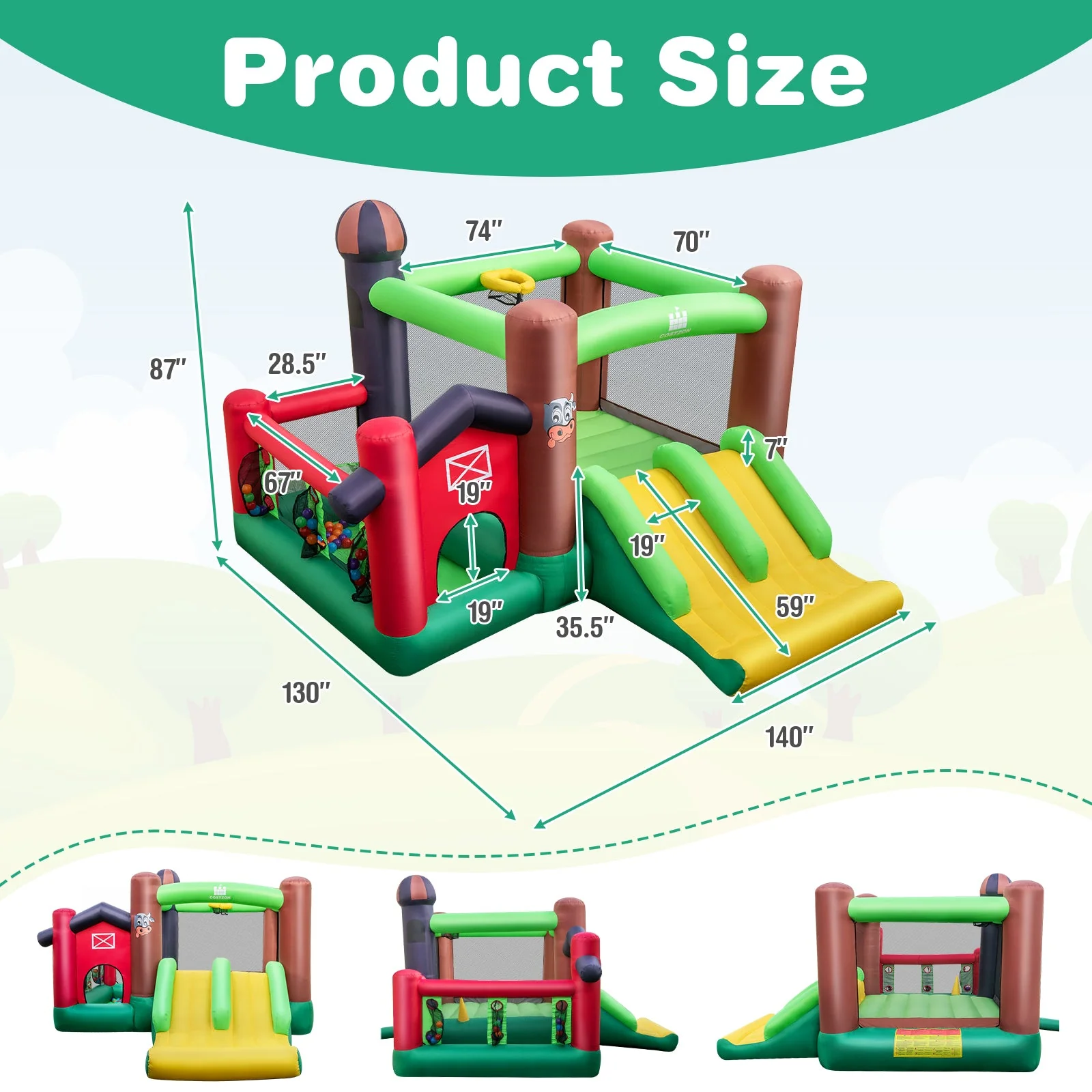 Farm Themed 6-in-1 Inflatable Castle with Trampoline and 735W Blower - Image 5