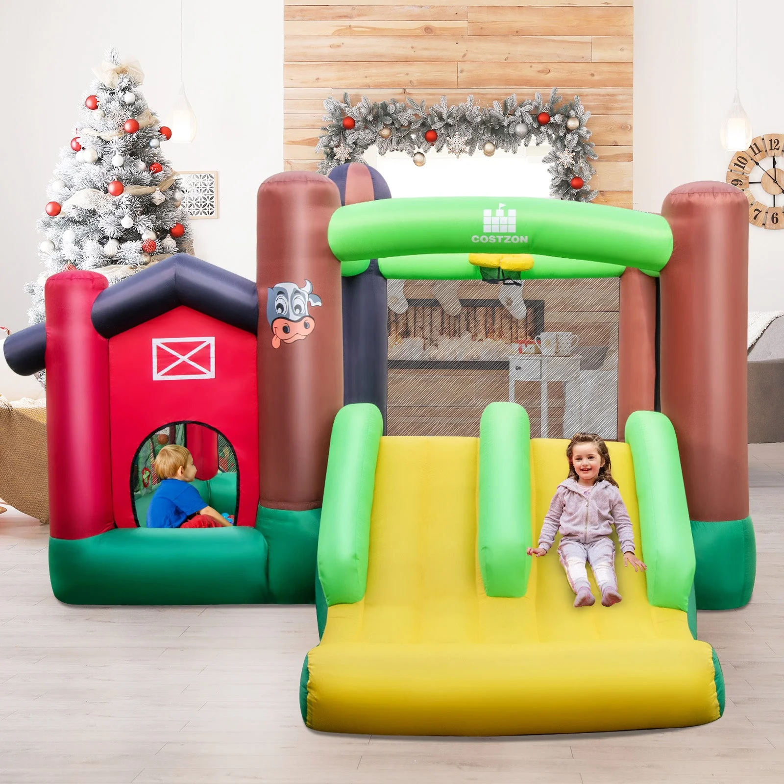 Farm Themed 6-in-1 Inflatable Castle with Trampoline and 735W Blower - Image 6