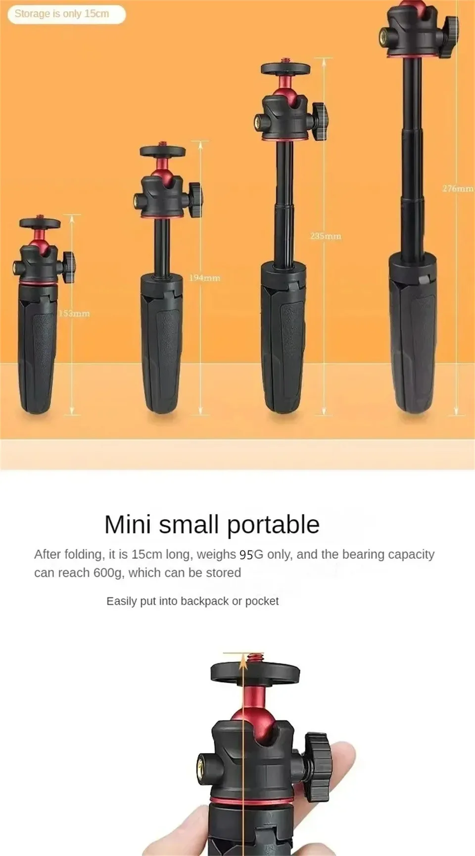 FGCLSY Extension Pole Tripod, Mini Selfie Stick Tripod Stand Handle Grip - Image 10