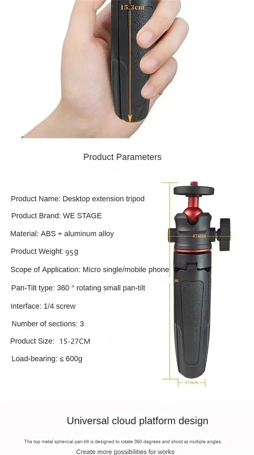 FGCLSY Extension Pole Tripod, Mini Selfie Stick Tripod Stand Handle Grip - Image 11