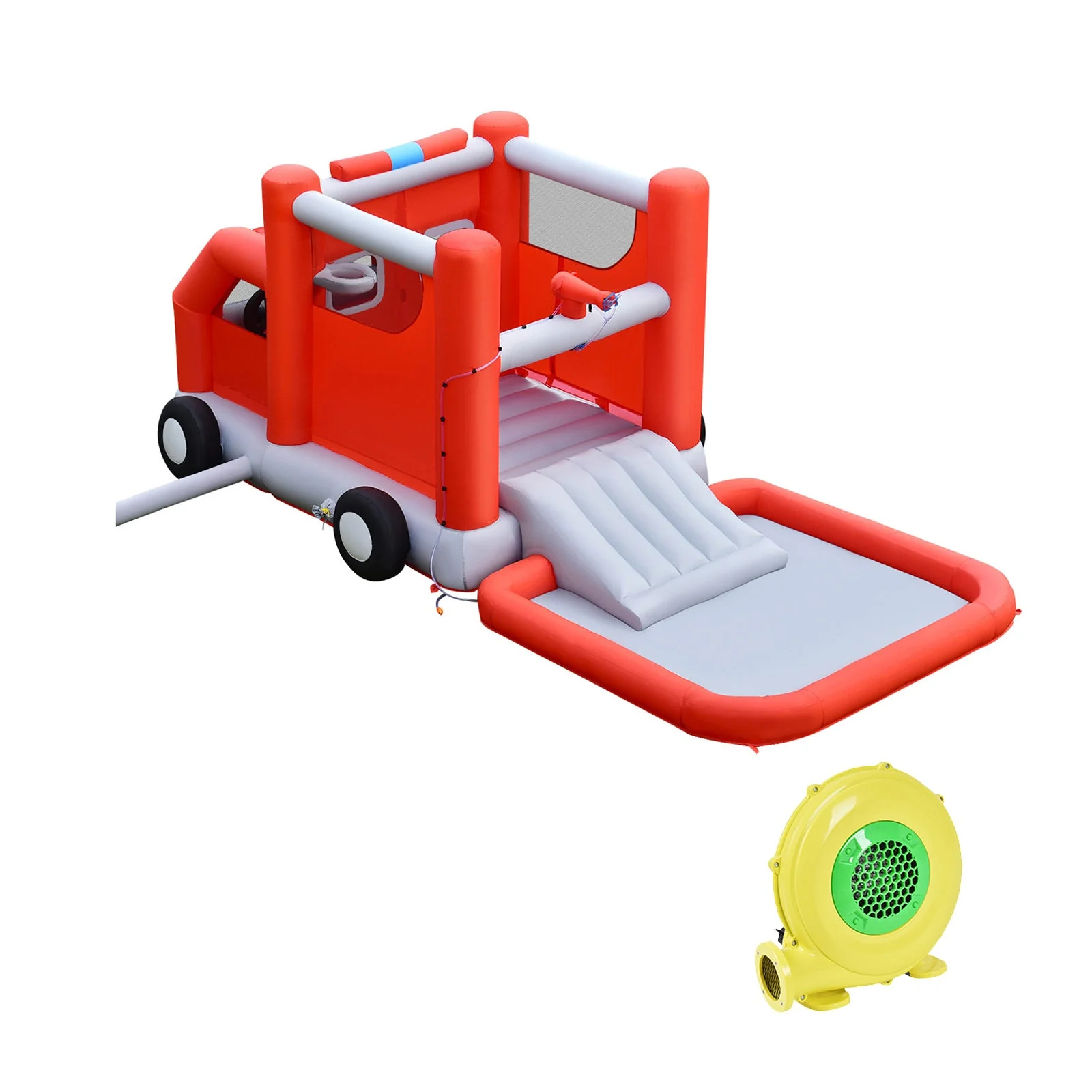 Fire Truck Themed Inflatable Castle Water Park Kids Bounce House with 480W Blower - Image 3