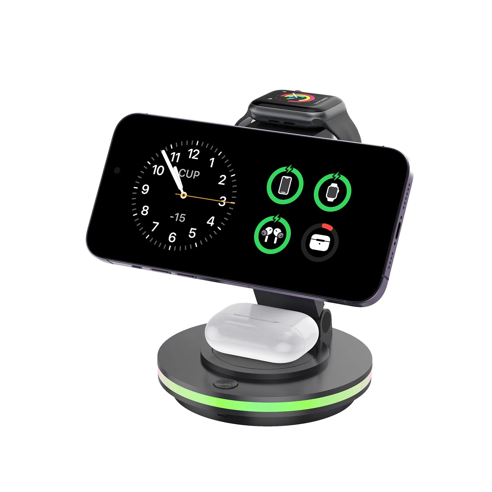 Foldable 4-in-1 Magnetic Wireless Charging Station with 7-Color Night Light for iPhone, Apple Watch & AirPods - Image 10