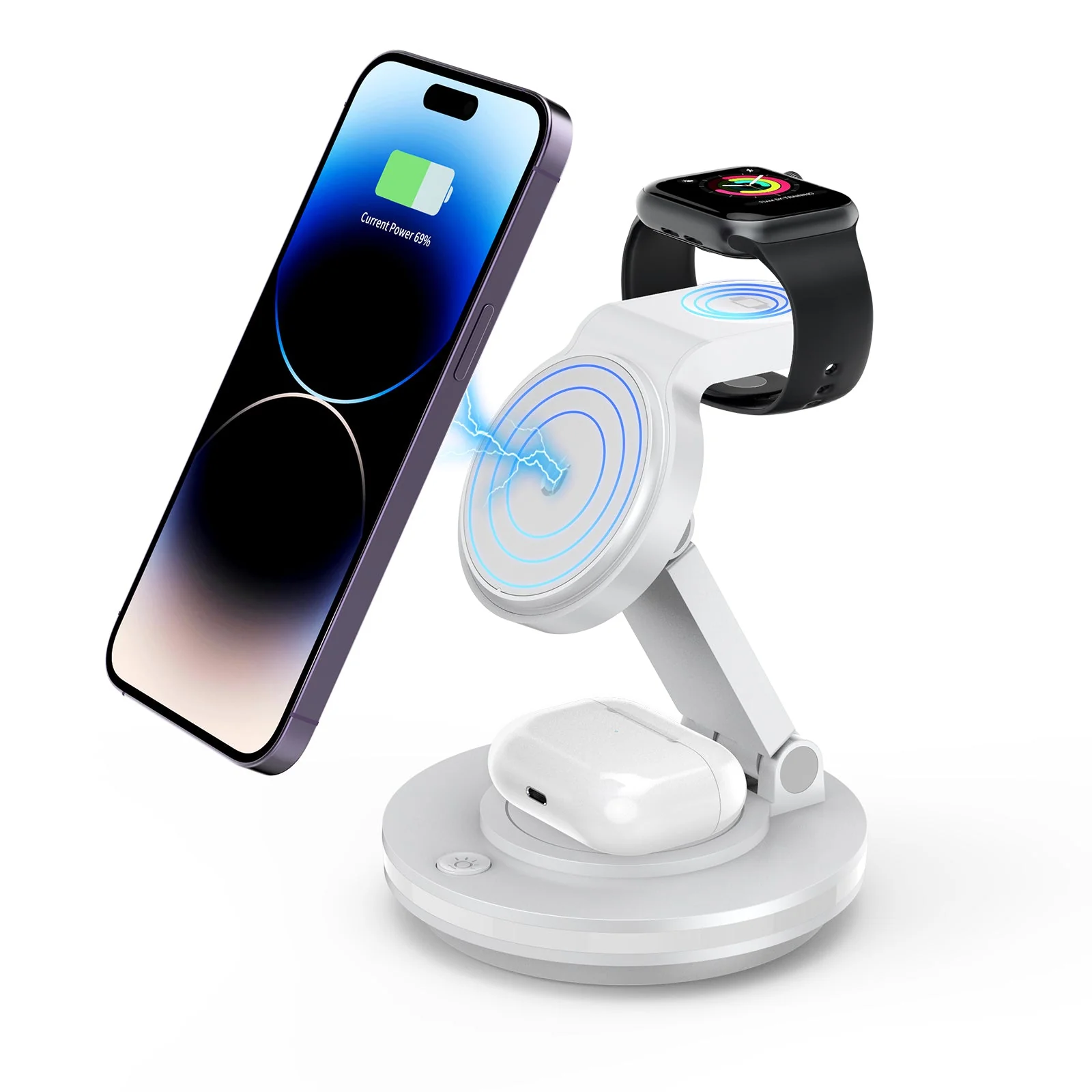 Foldable 4-in-1 Magnetic Wireless Charging Station with 7-Color Night Light for iPhone, Apple Watch & AirPods - Image 16