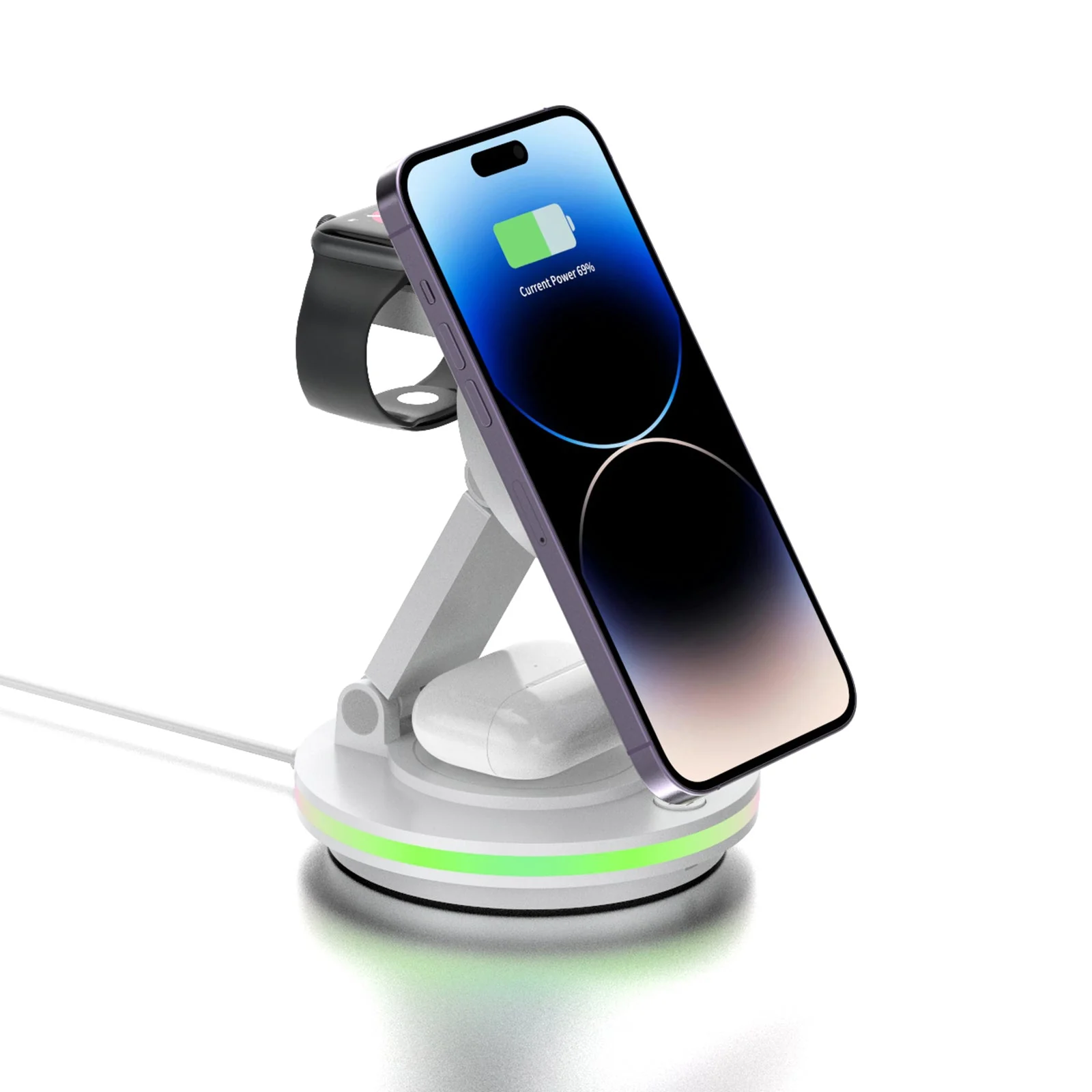 Foldable 4-in-1 Magnetic Wireless Charging Station with 7-Color Night Light for iPhone, Apple Watch & AirPods - Image 19