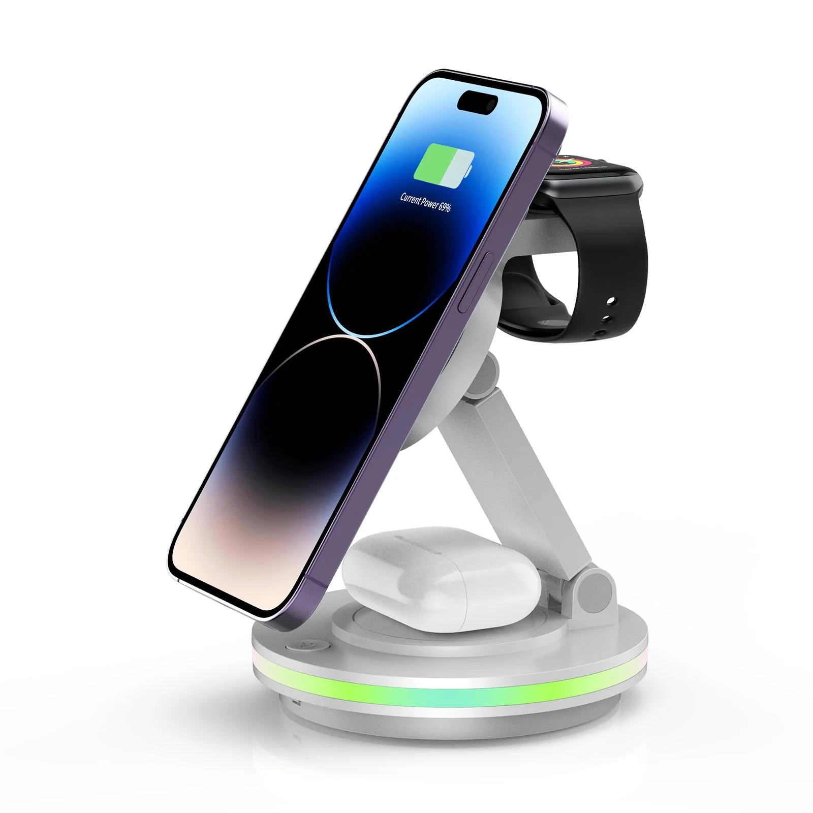 Foldable 4-in-1 Magnetic Wireless Charging Station with 7-Color Night Light for iPhone, Apple Watch & AirPods - Image 21